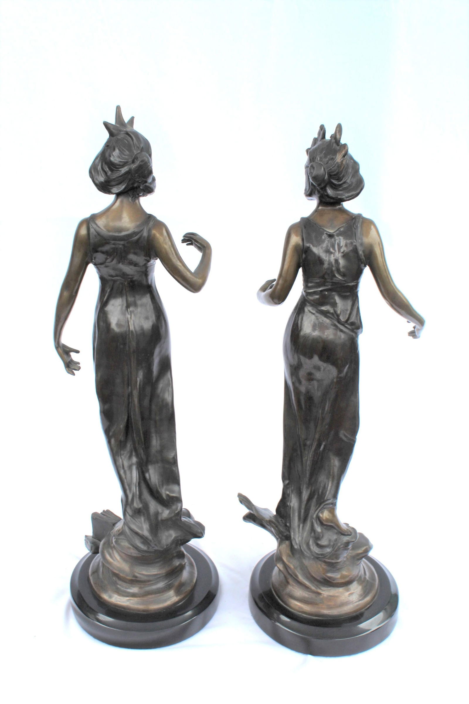 Mid Century Modern/Art Nouveau , Bronze , pair , Lady Figurines - 12