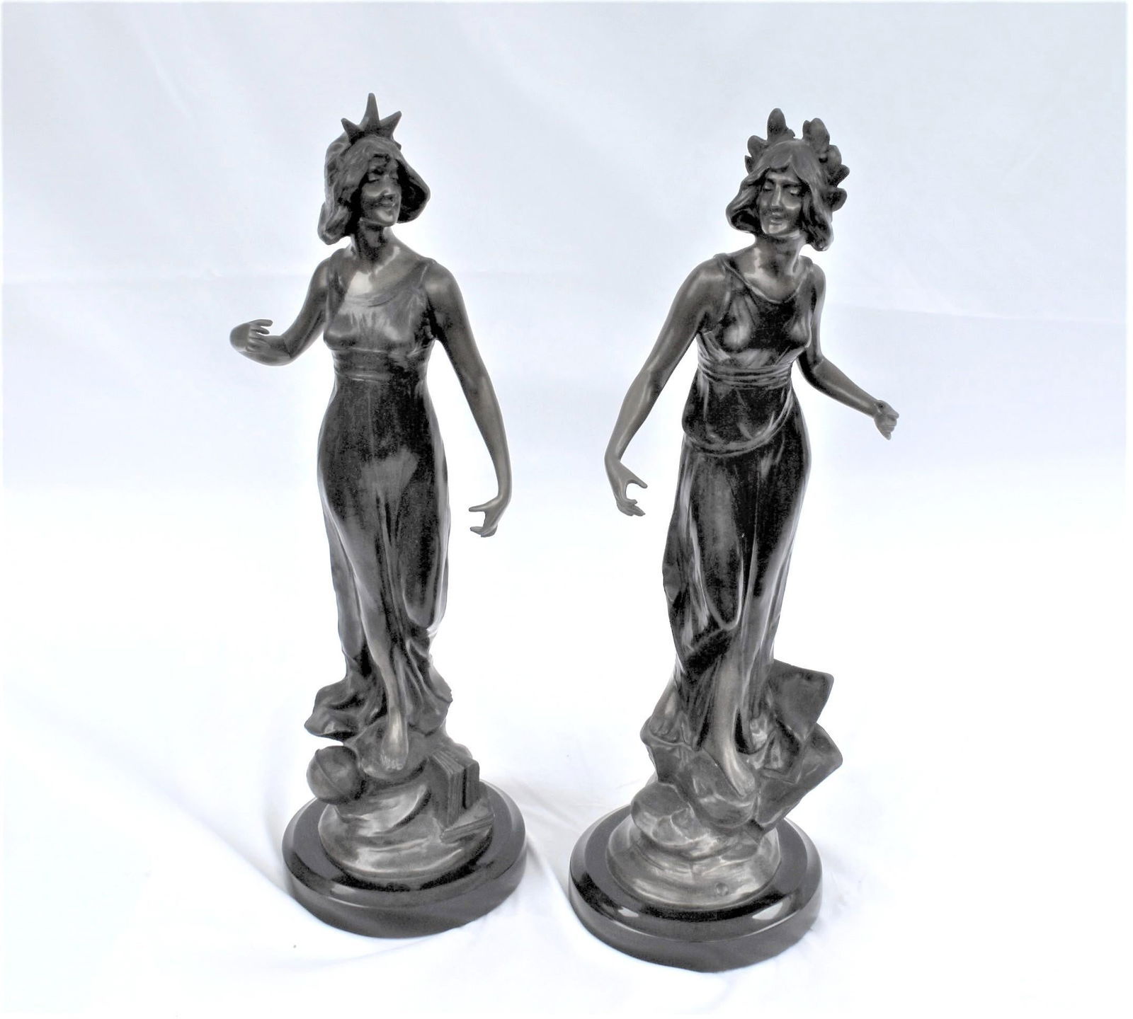 Mid Century Modern/Art Nouveau , Bronze , pair , Lady Figurines - 15