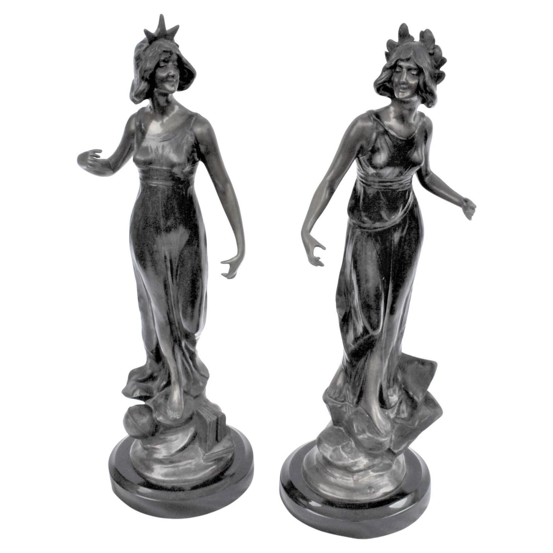 Mid Century Modern/Art Nouveau , Bronze , pair , Lady Figurines - 7