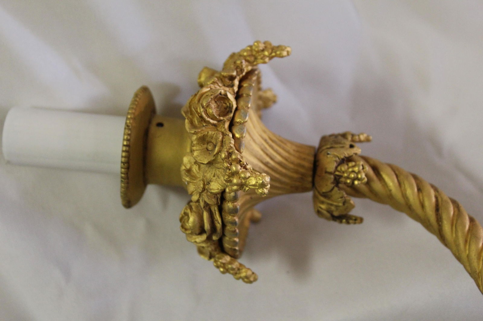 Large Pair, Empire Style Sconces, 18-Karat Gold Plate, 3 Lights, Black Shaft - 4