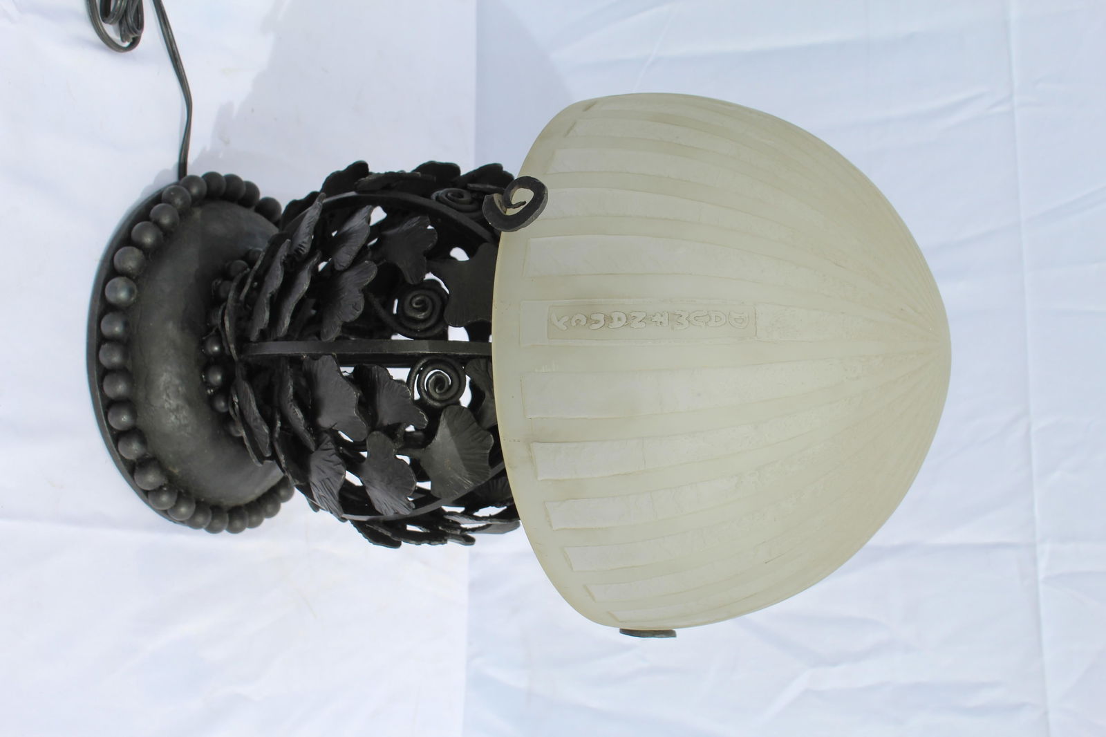 Art Deco Lamp Glass and Forged Iron Base after E.Brandt and Daum - 8