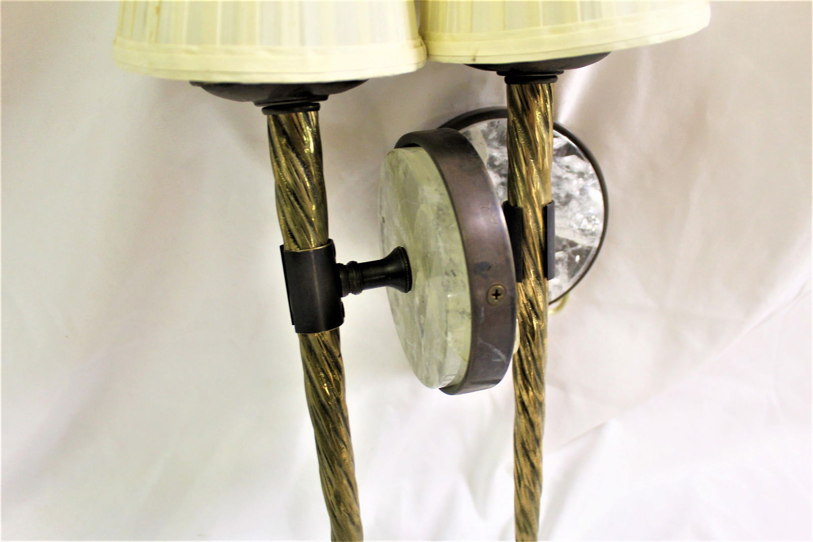 Mid-Century Modern Sconces, Bronze, Rock Crystal Clip on Shades - 11