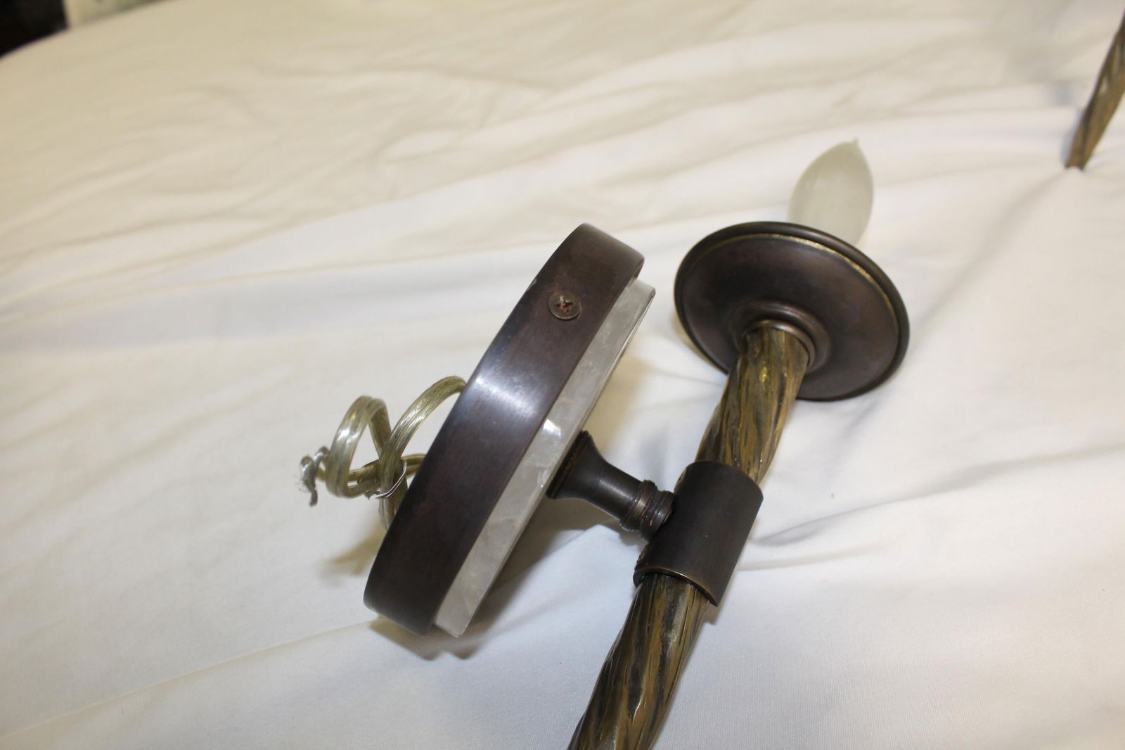 Mid-Century Modern Sconces, Bronze, Rock Crystal Clip on Shades - 17