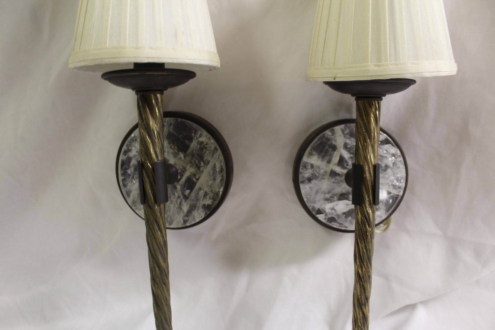 Mid-Century Modern Sconces, Bronze, Rock Crystal Clip on Shades - 19