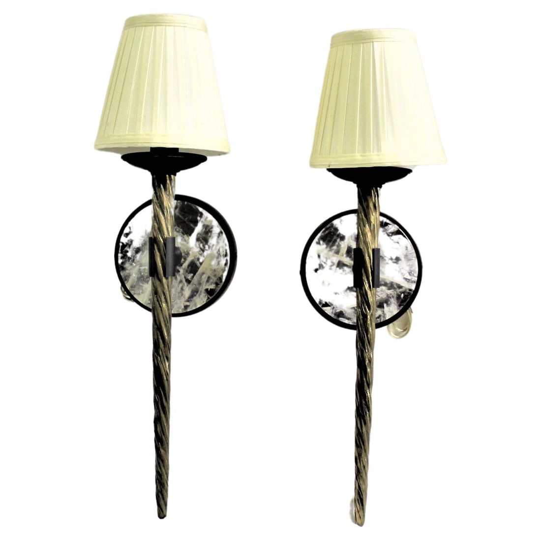 Mid-Century Modern Sconces, Bronze, Rock Crystal Clip on Shades - 7