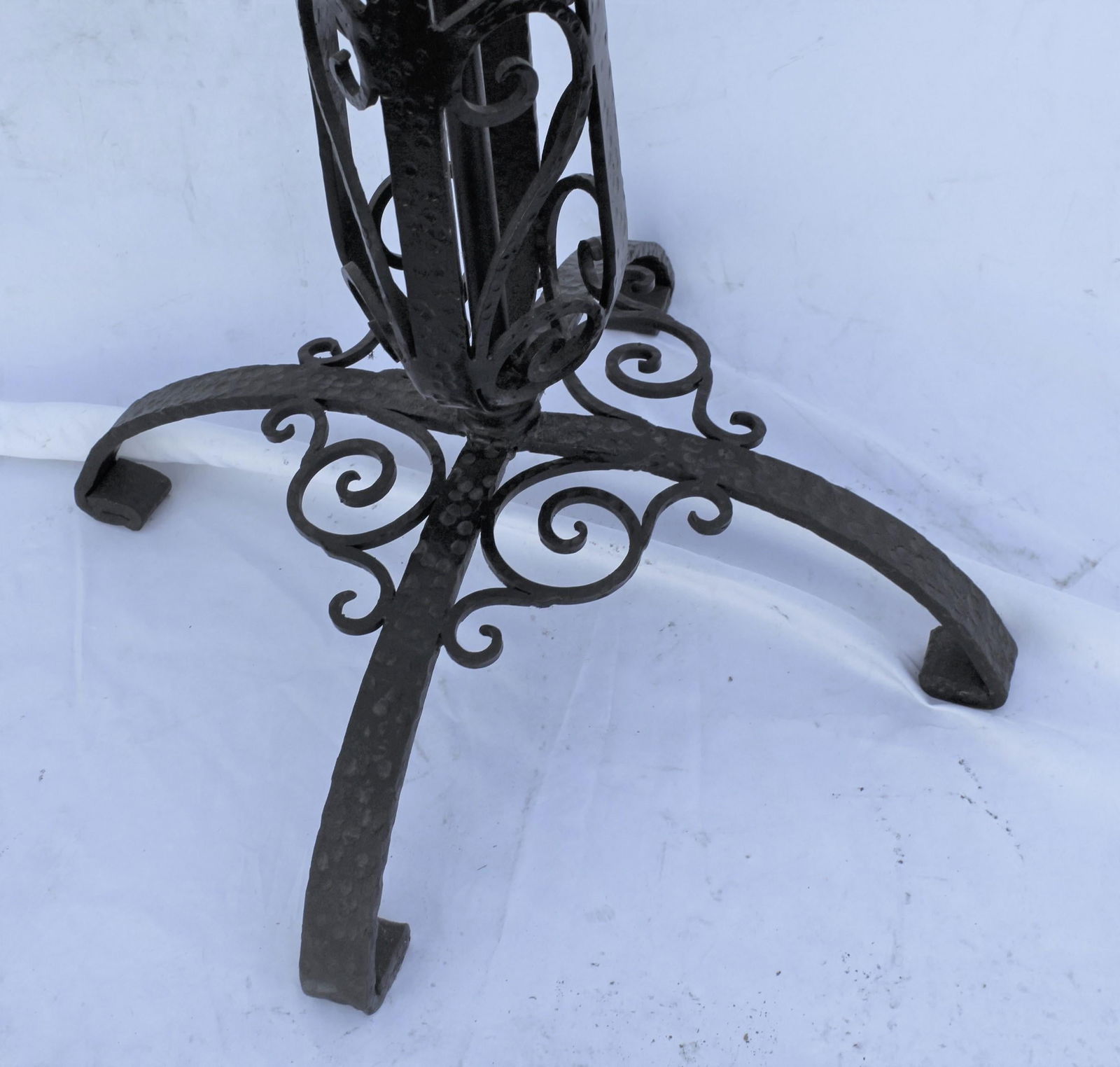 Art Deco/Modern Design Floor Lamp, Hand Forged, Amber Glass Shade Painted Black - 17