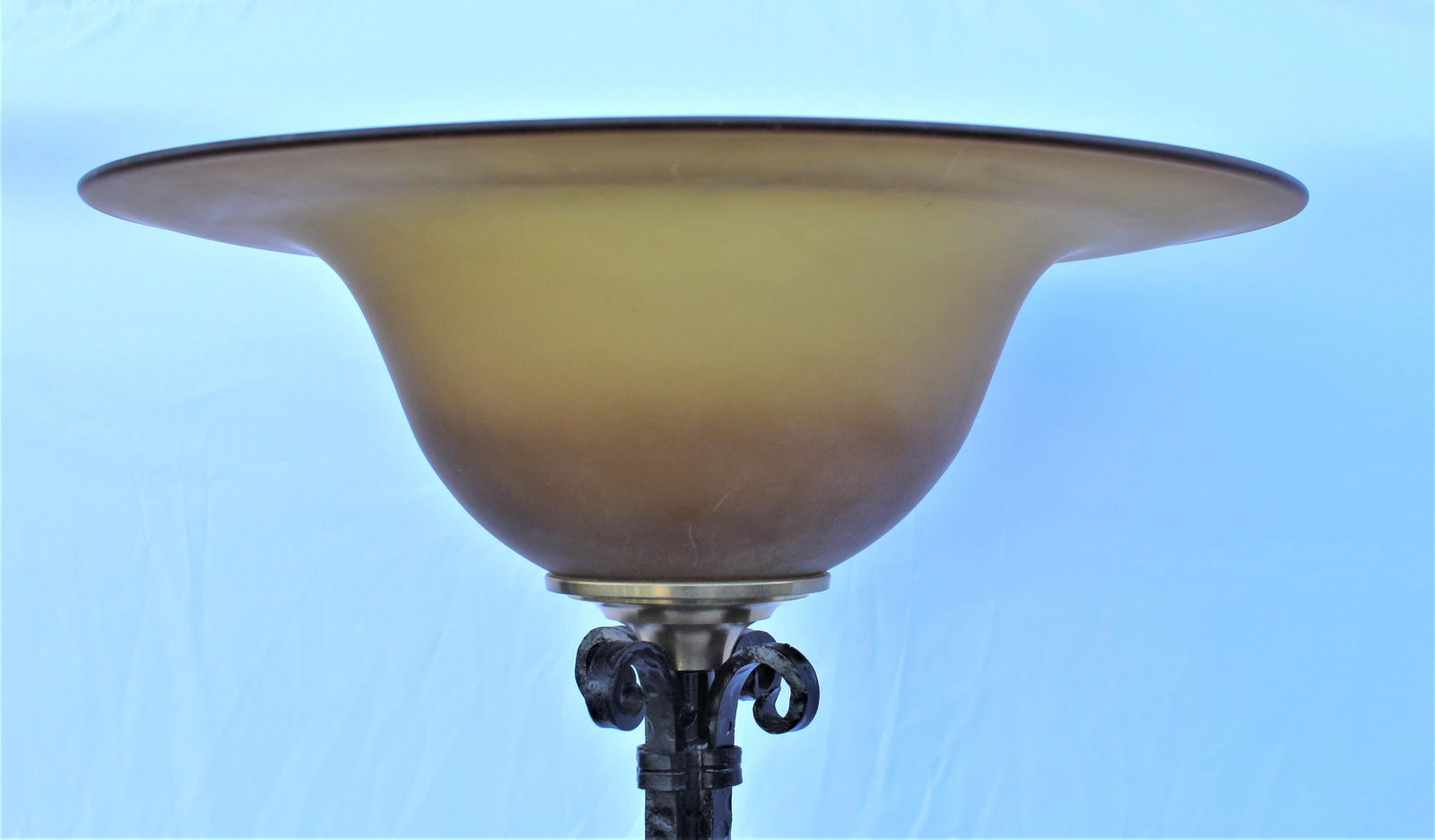 Art Deco/Modern Design Floor Lamp, Hand Forged, Amber Glass Shade Painted Black - 19