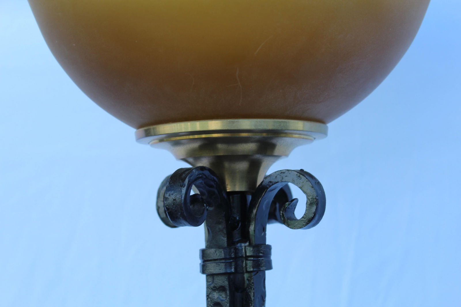 Art Deco/Modern Design Floor Lamp, Hand Forged, Amber Glass Shade Painted Black - 6