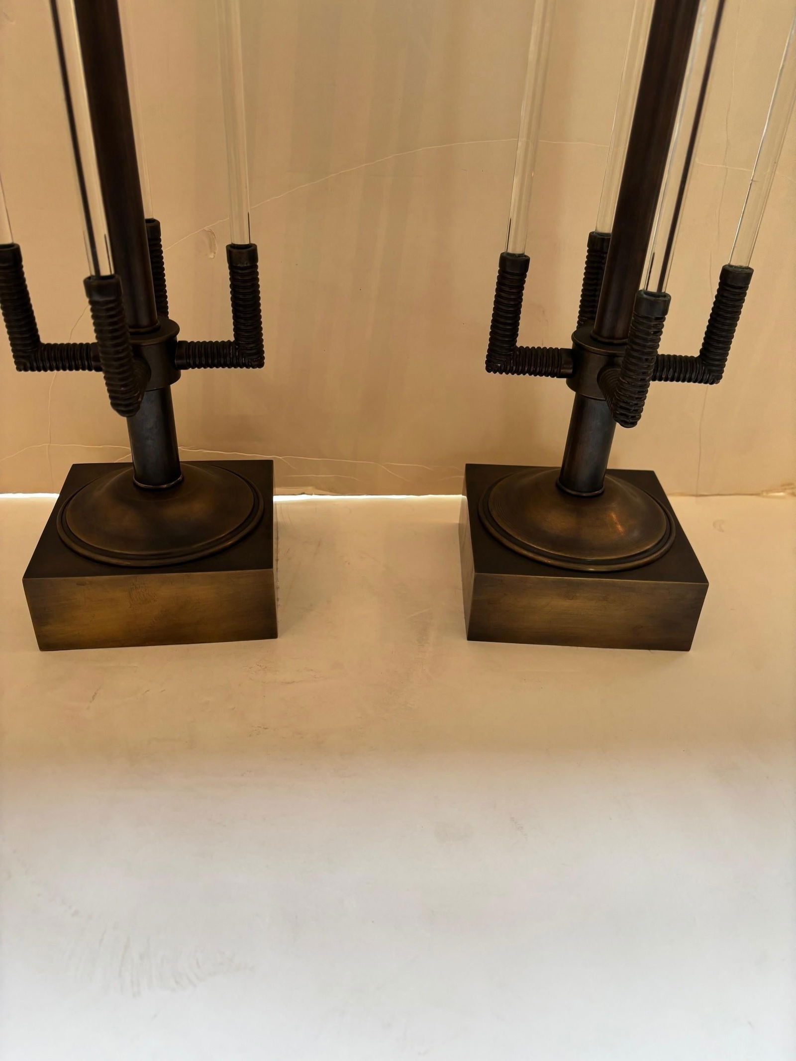Cast Bronze, Art Deco Lamps with Solid Glass Rods - 2