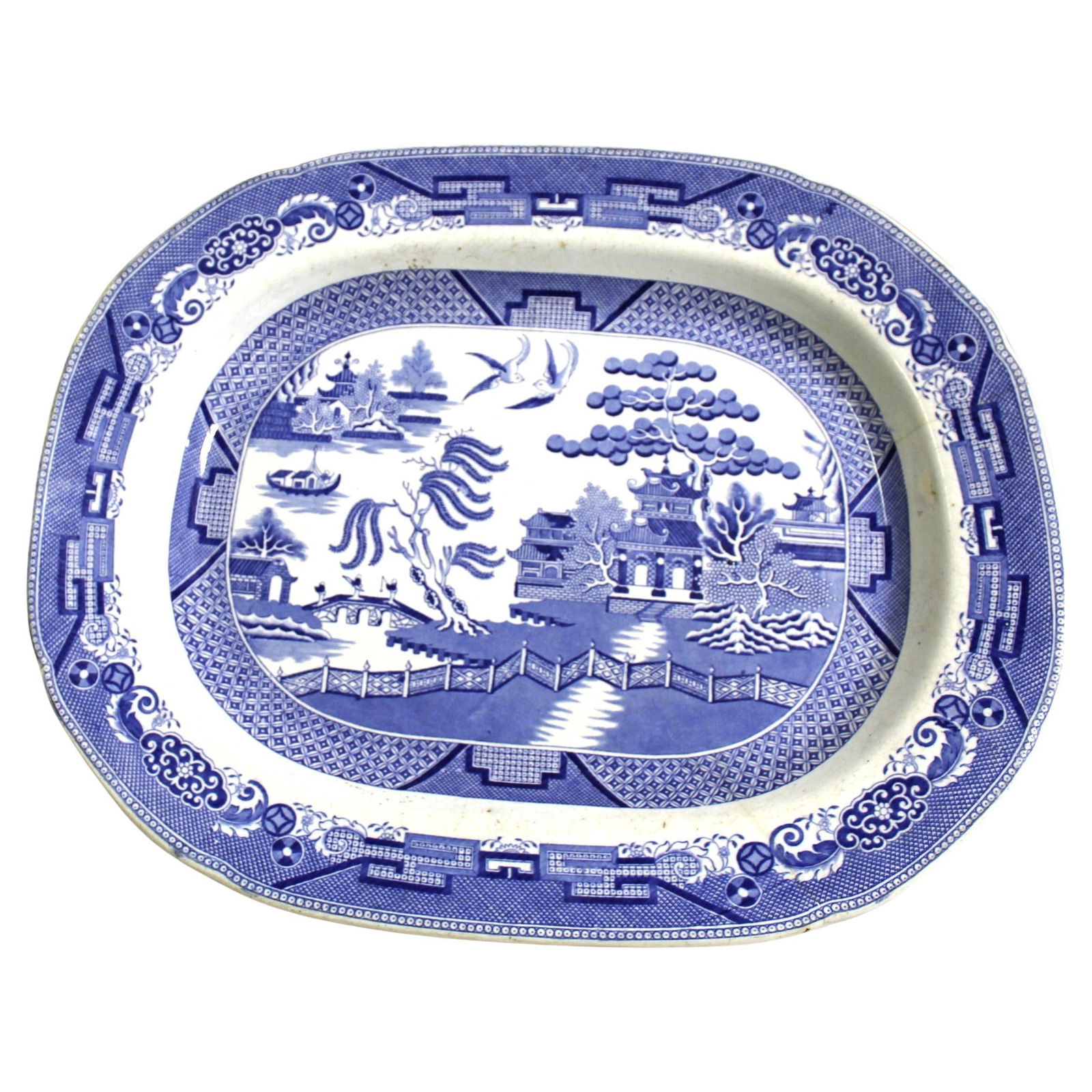 Antique Staffashire Platter , Extra Lg , Blue & White , 21" (1 of 20)