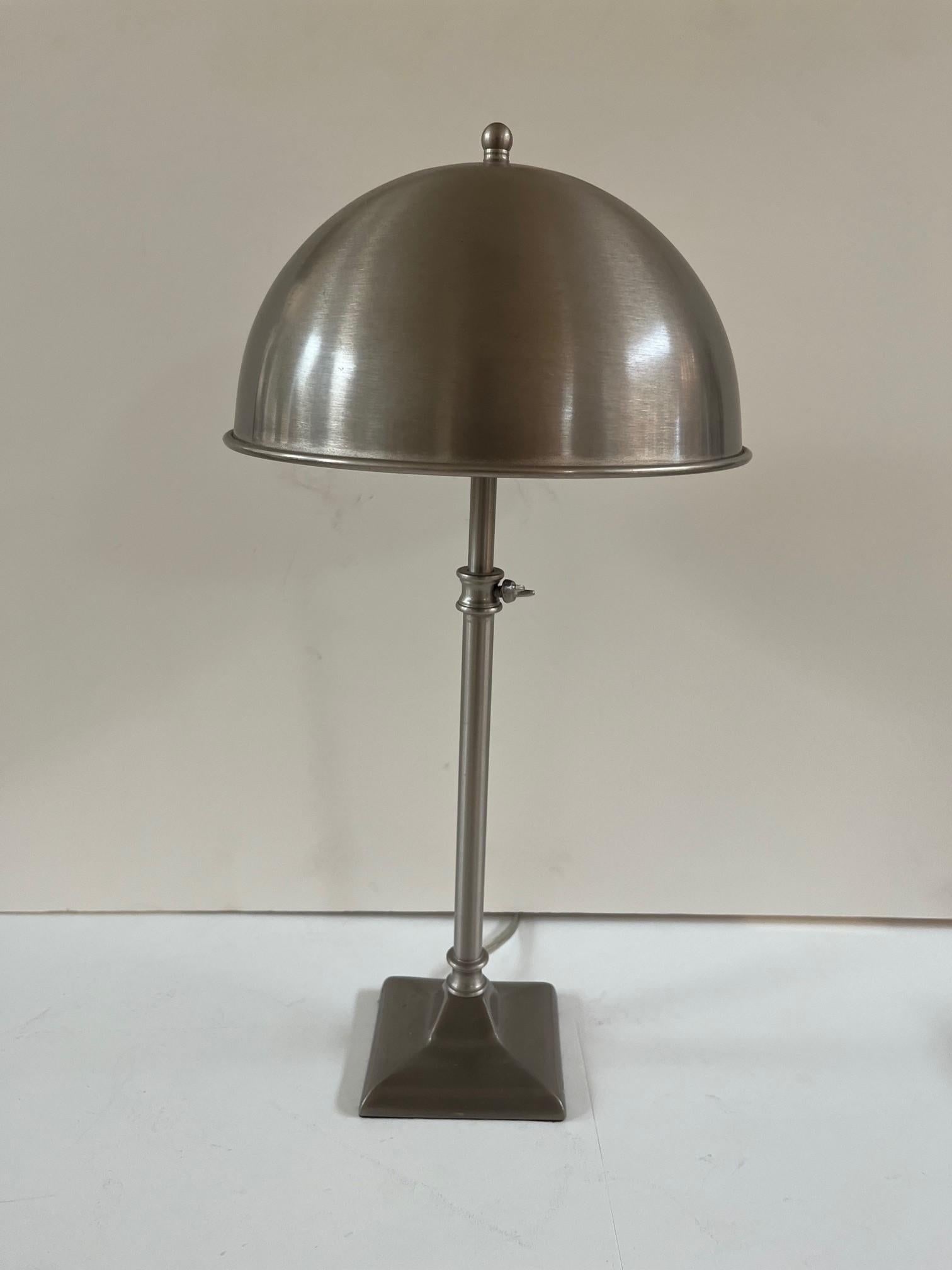Vintage Nickle Plated Adjustable Table Lamp with Hardwired Integral Helmet Shade - 14
