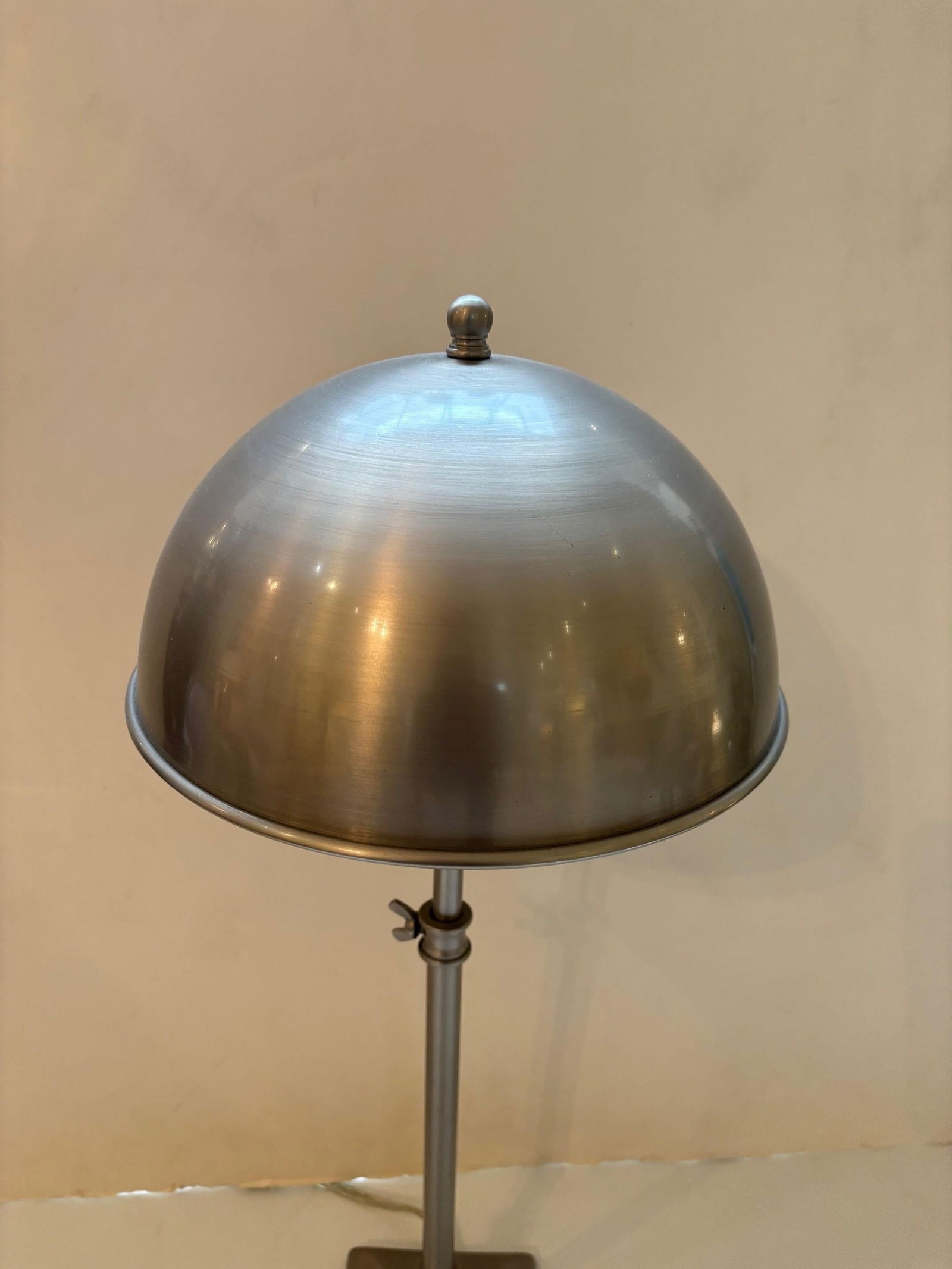 Vintage Nickle Plated Adjustable Table Lamp with Hardwired Integral Helmet Shade - 2