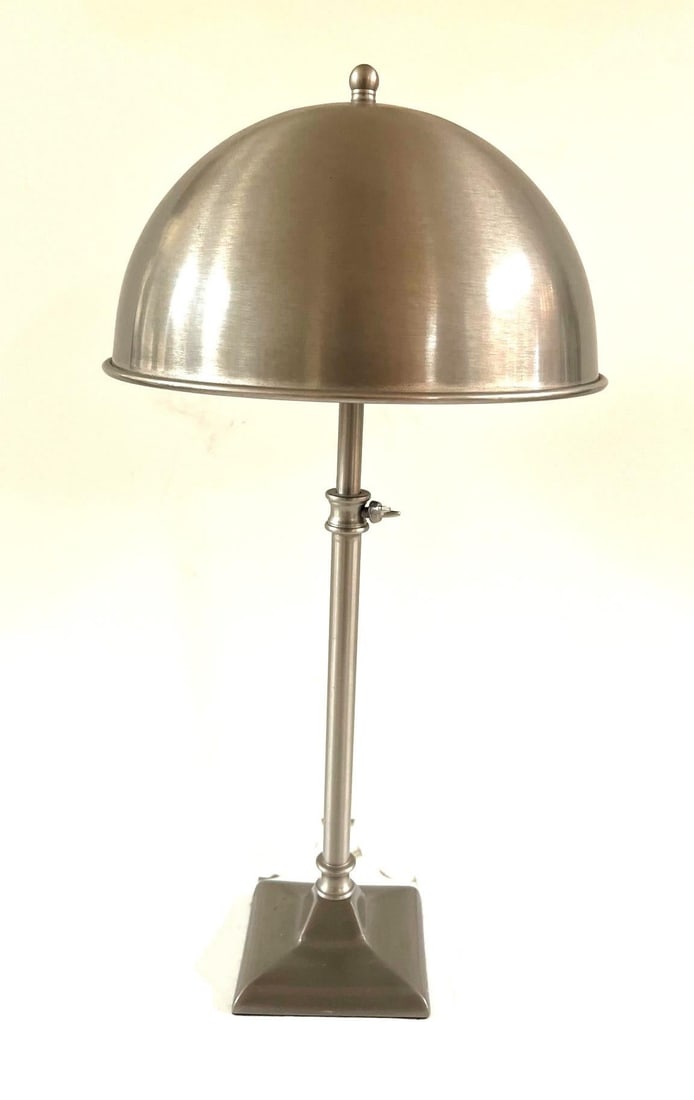 Vintage Nickle Plated Adjustable Table Lamp with Hardwired Integral Helmet Shade - 6