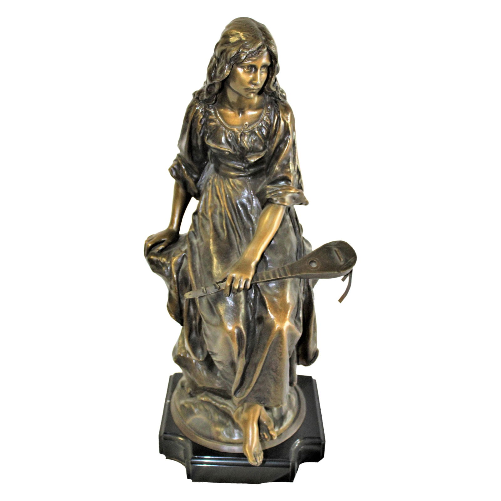 19 Th century Lady Bronze with mandolin, Signed - 7