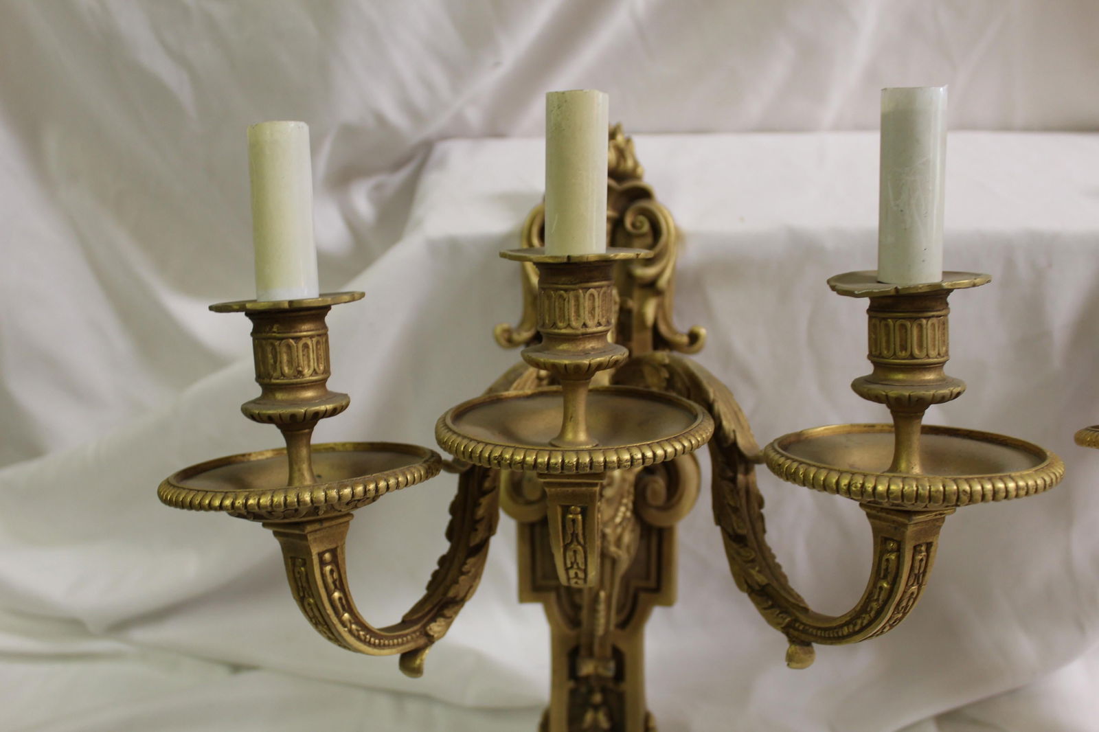 Pr French Sconces, 3 arm Gold Dore "finish , Lady Faces - 10