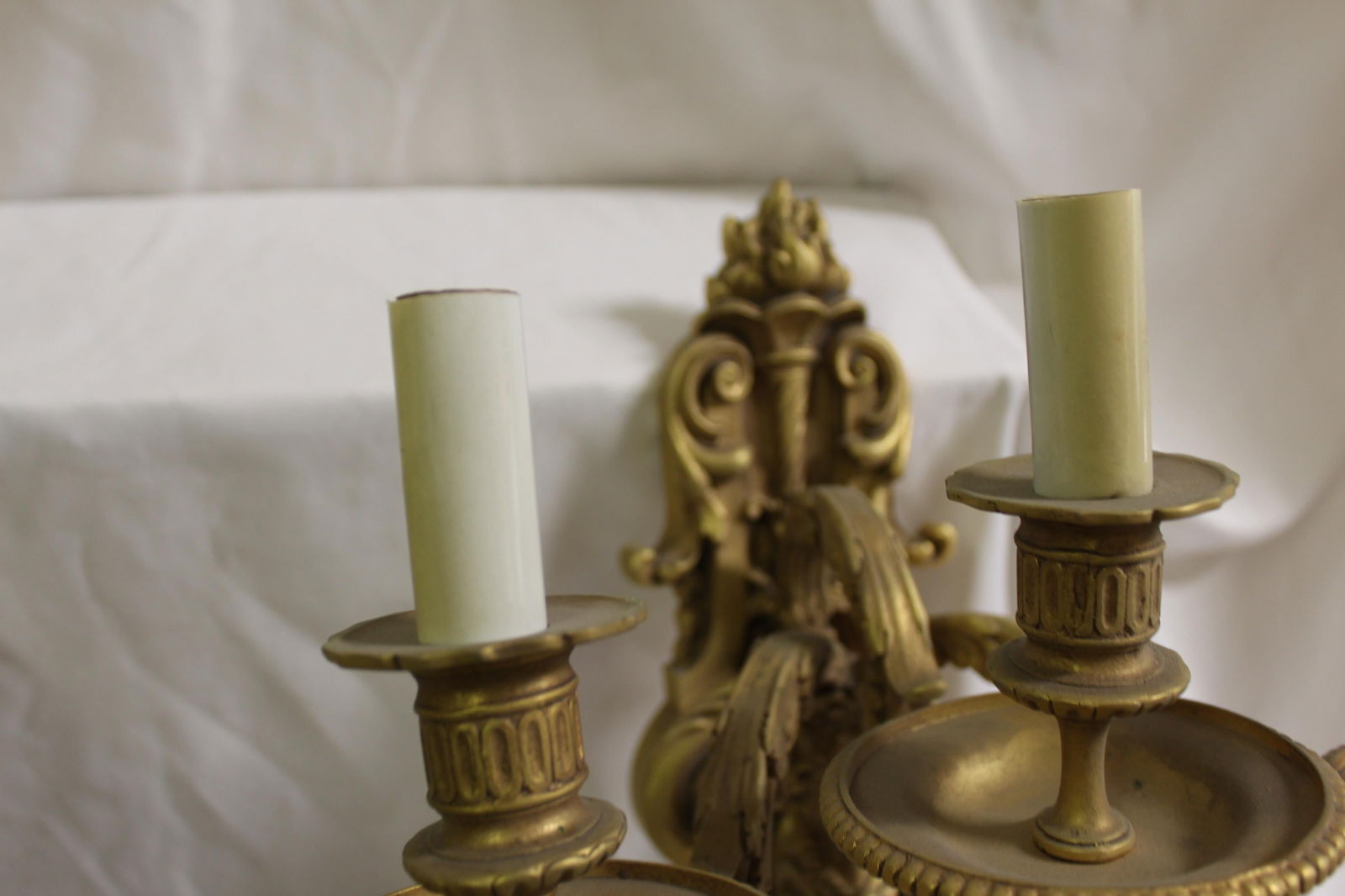 Pr French Sconces, 3 arm Gold Dore "finish , Lady Faces - 11