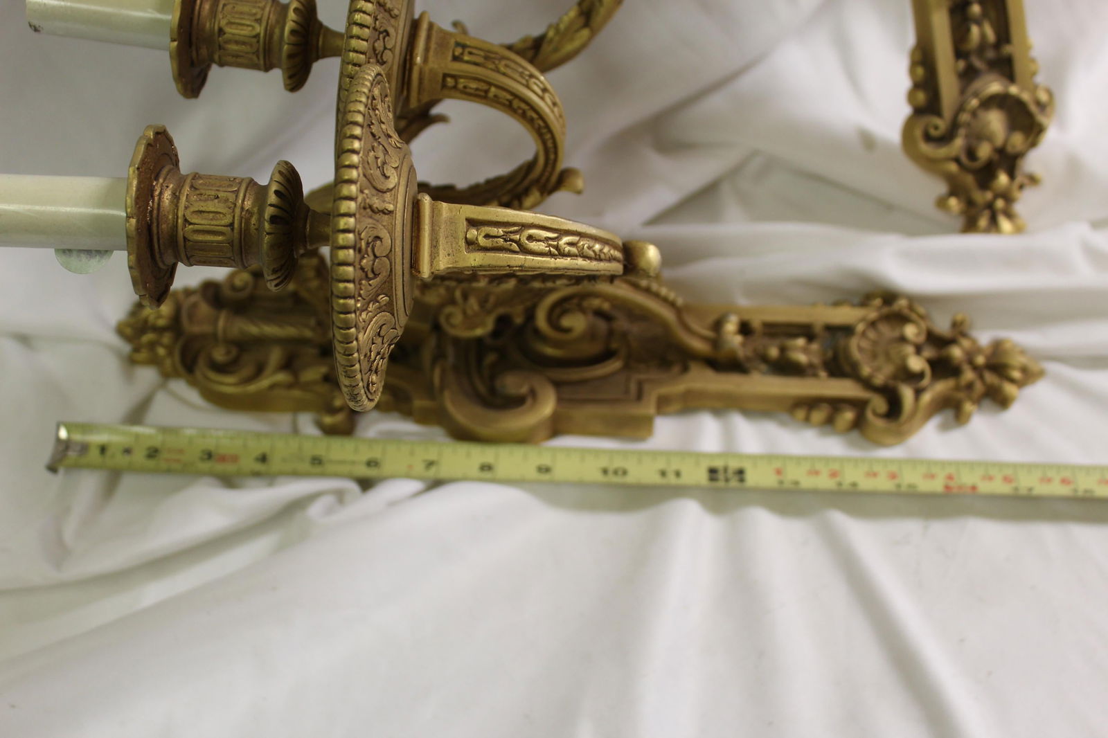 Pr French Sconces, 3 arm Gold Dore "finish , Lady Faces - 12