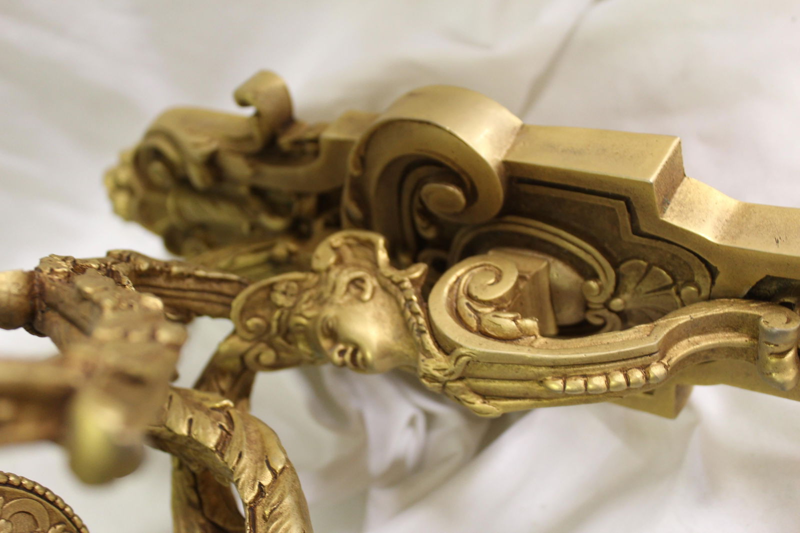 Pr French Sconces, 3 arm Gold Dore "finish , Lady Faces - 15