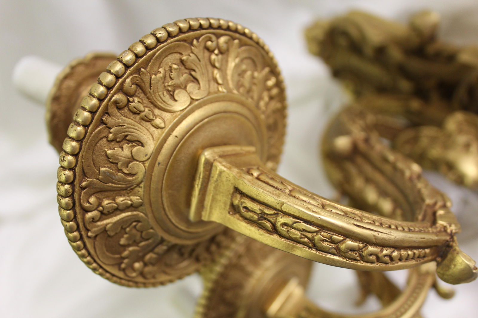 Pr French Sconces, 3 arm Gold Dore "finish , Lady Faces - 3