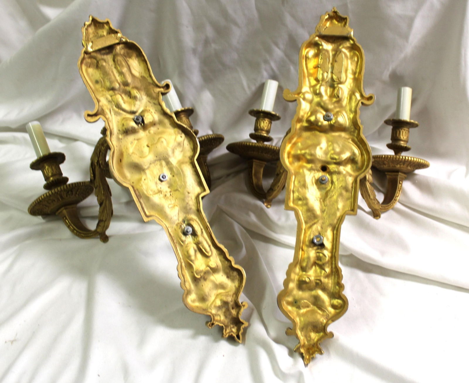 Pr French Sconces, 3 arm Gold Dore "finish , Lady Faces - 5
