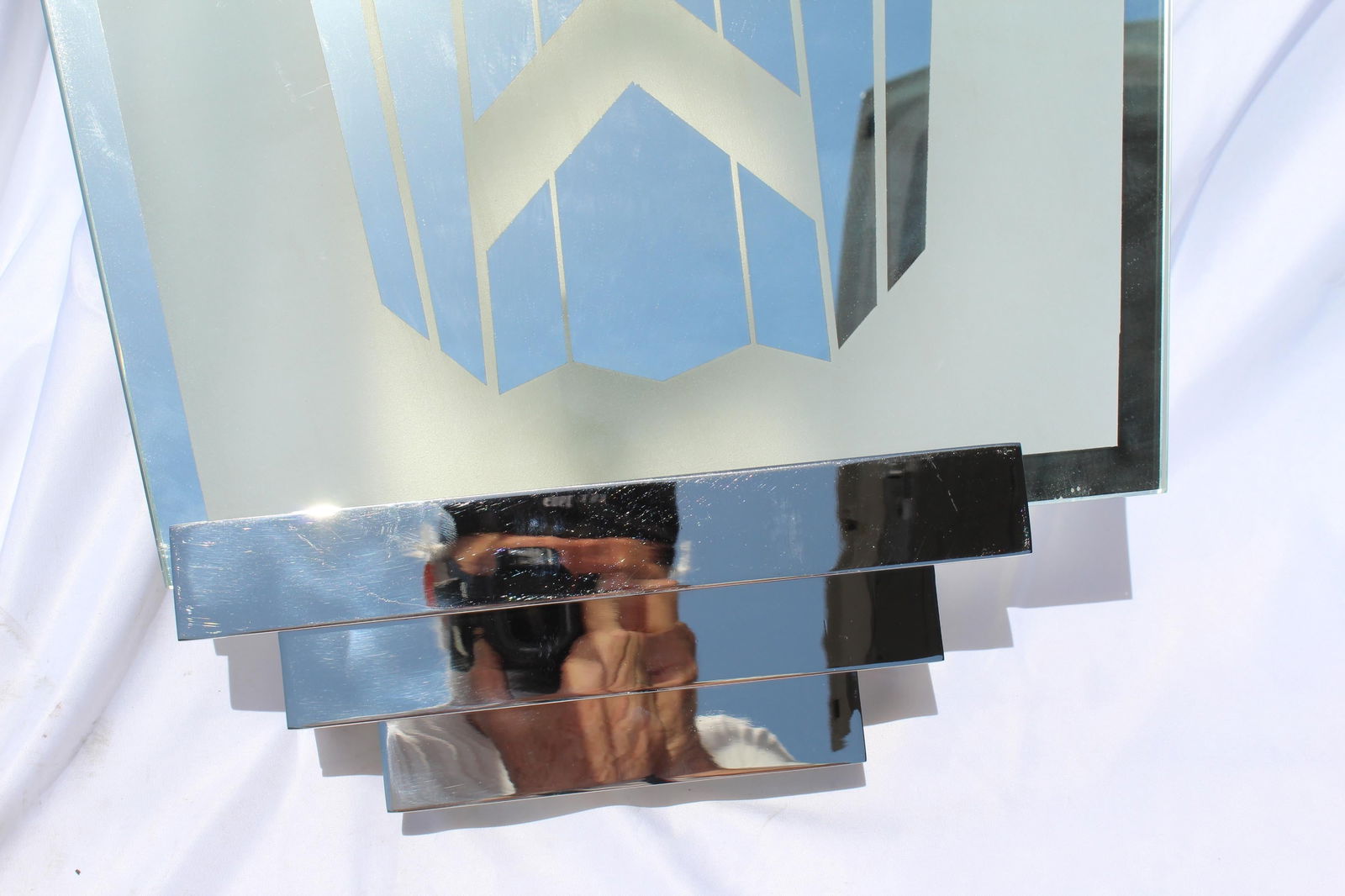 Art Deco / Modern Sconce, out of the St James Club, Mirrored, Nickel Frame - 11