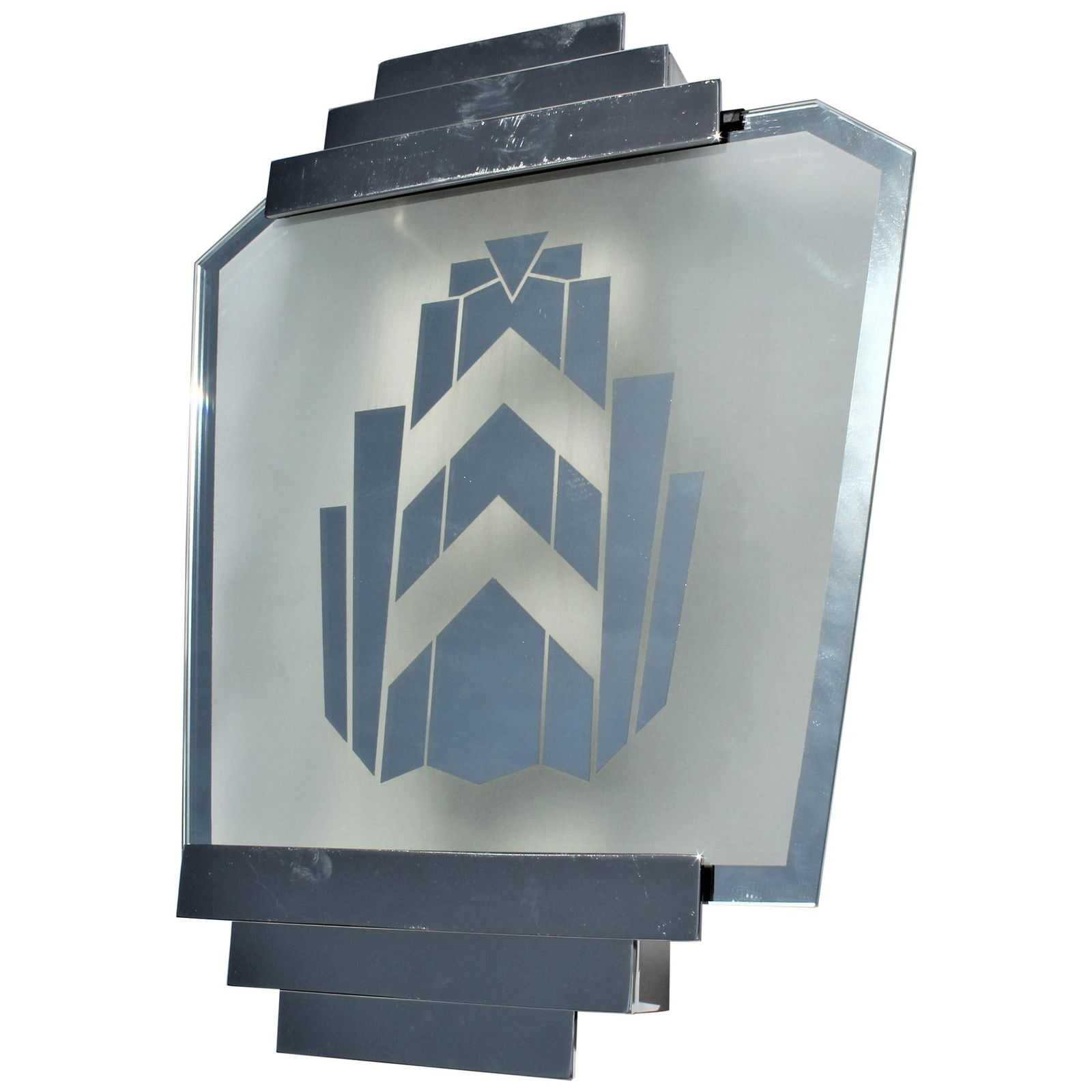 Art Deco / Modern Sconce, out of the St James Club, Mirrored, Nickel Frame - 17