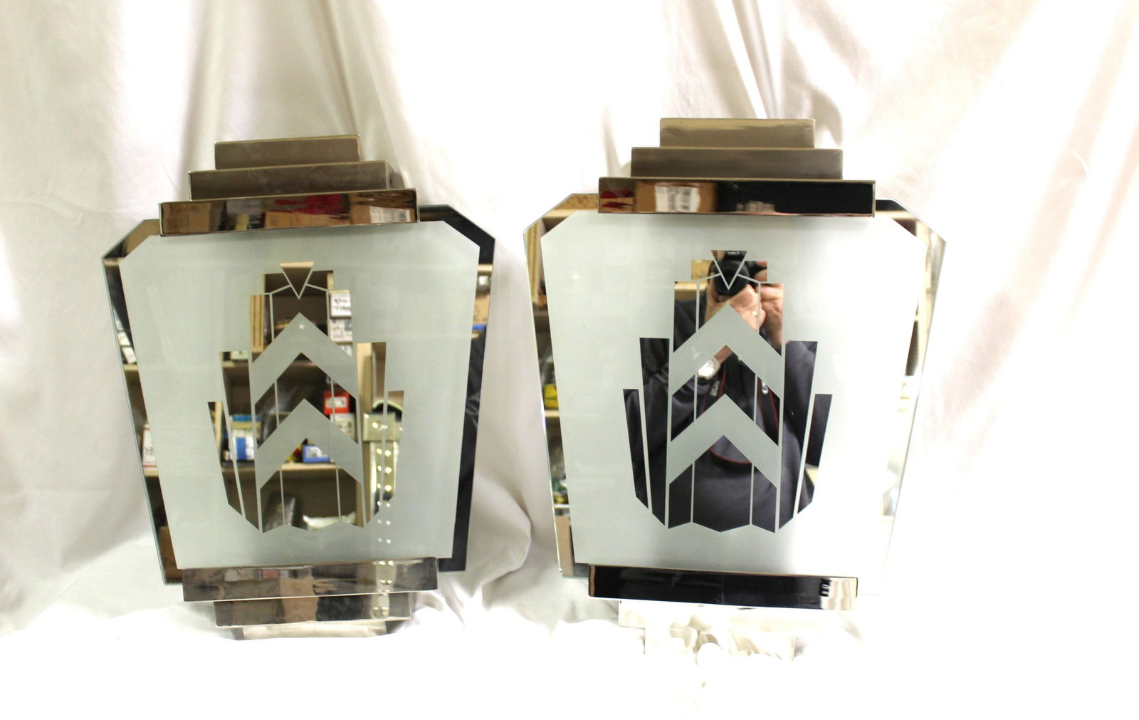 Art Deco / Modern Sconce, out of the St James Club, Mirrored, Nickel Frame - 18