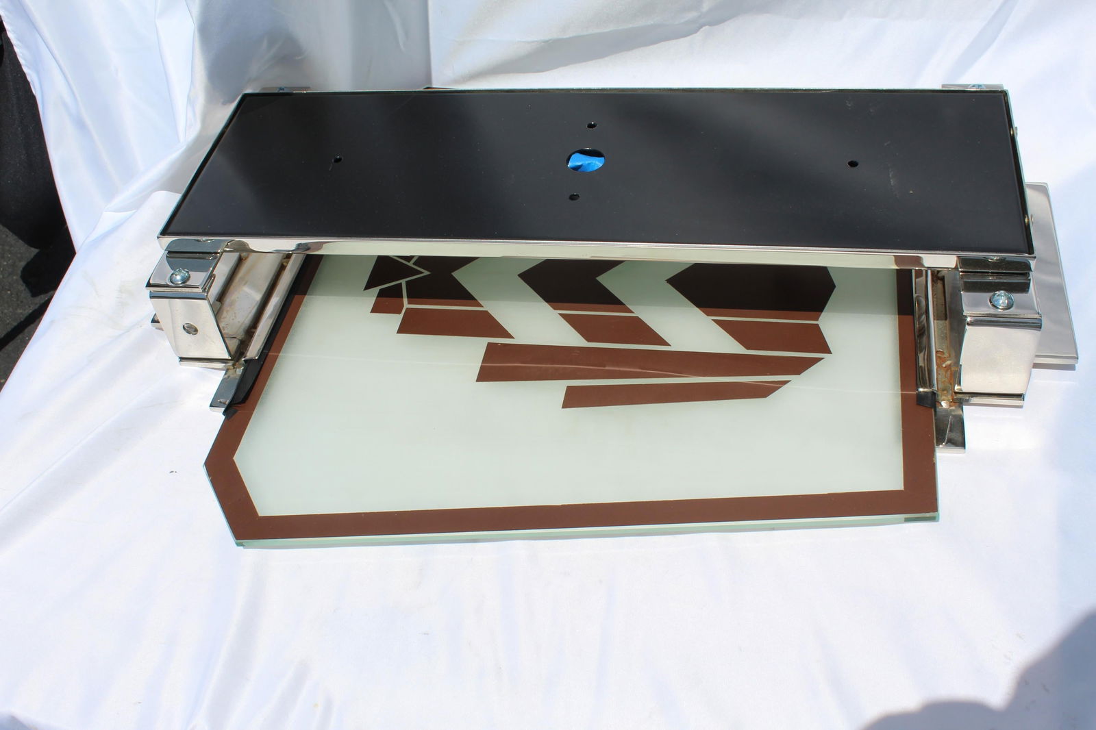 Art Deco / Modern Sconce, out of the St James Club, Mirrored, Nickel Frame - 4