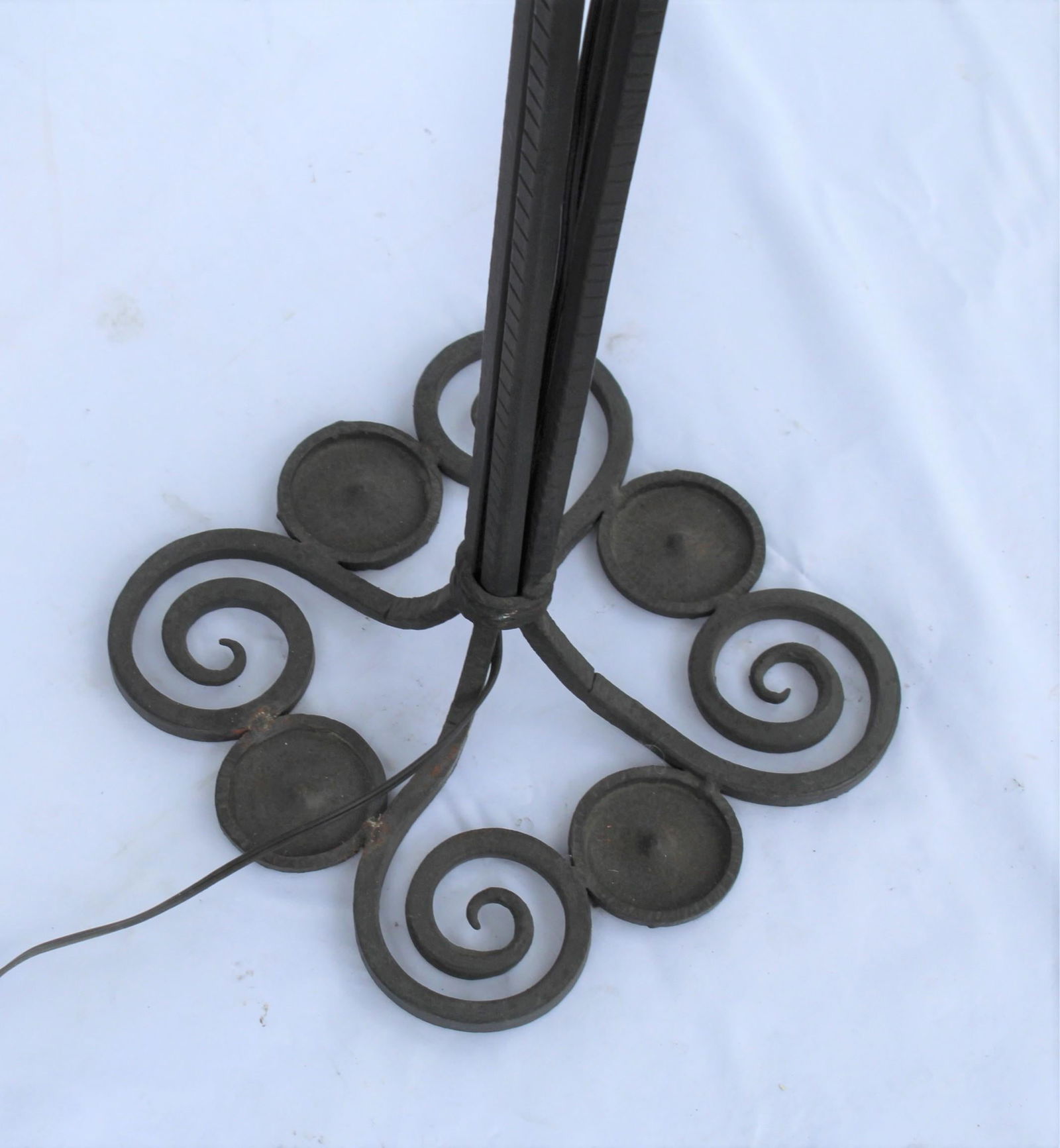 Modern/Deco Floor Lamp, Art Glass Shade, Forged Iron Base - 12