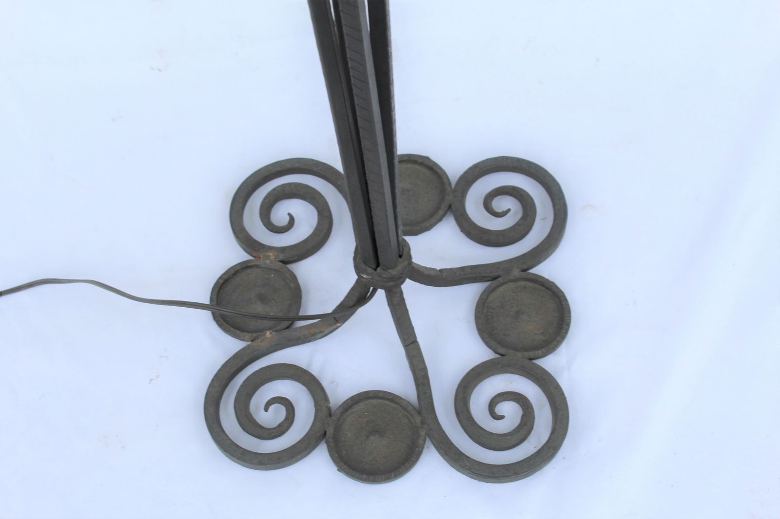 Modern/Deco Floor Lamp, Art Glass Shade, Forged Iron Base - 20