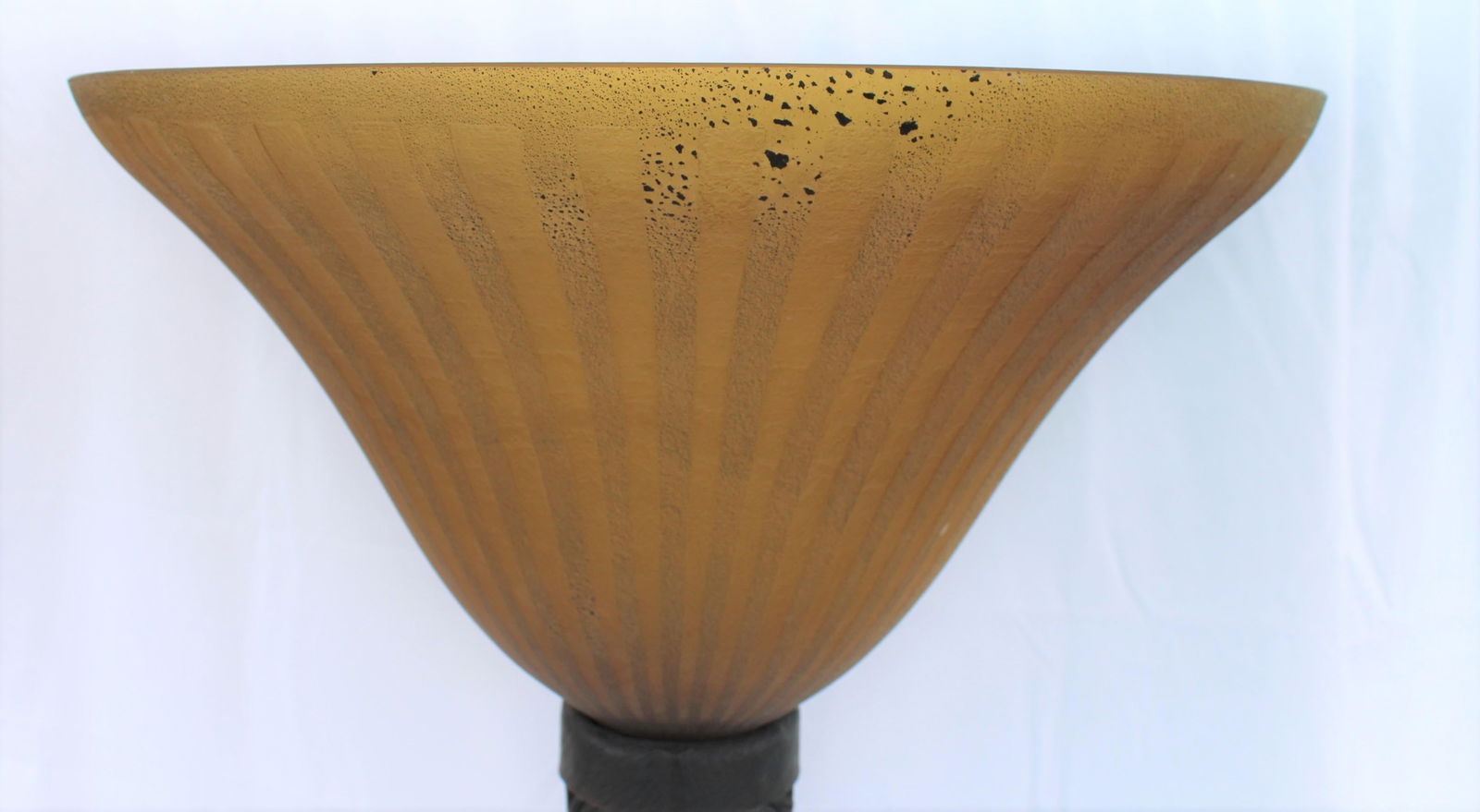 Modern/Deco Floor Lamp, Art Glass Shade, Forged Iron Base - 8