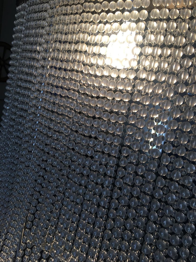 Mid-Century Modern Glass Bead and drops Chandelier, Large, Satin Nickel Frame - 3