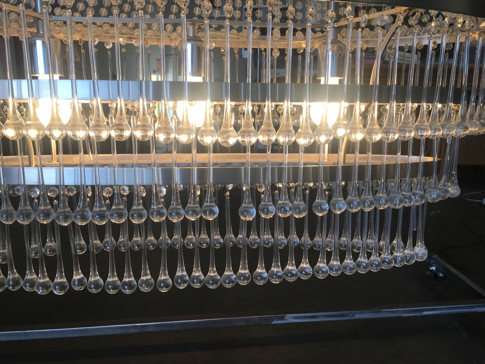 Mid-Century Modern Glass Bead and drops Chandelier, Large, Satin Nickel Frame - 6