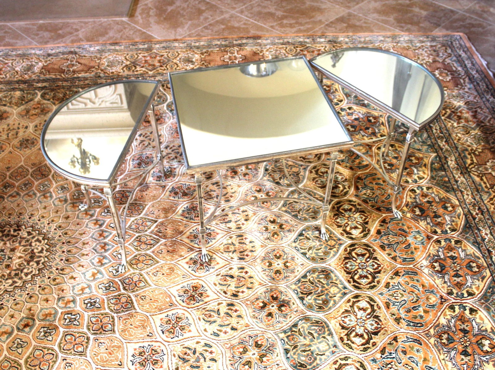 Mid Century/Modern Coffee Table set of 3 , Silver Plate , Paw feet - 20