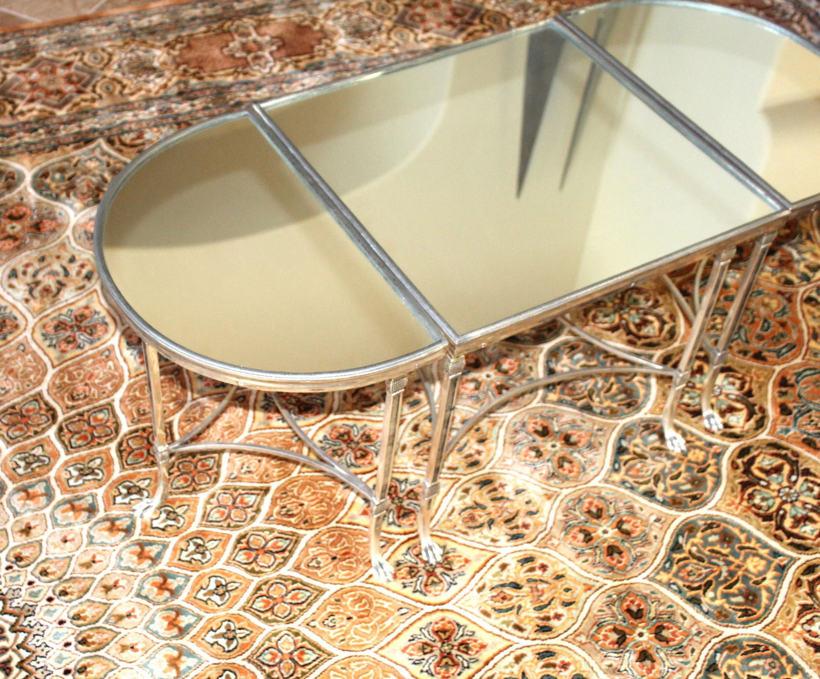 Mid Century/Modern Coffee Table set of 3 , Silver Plate , Paw feet - 2