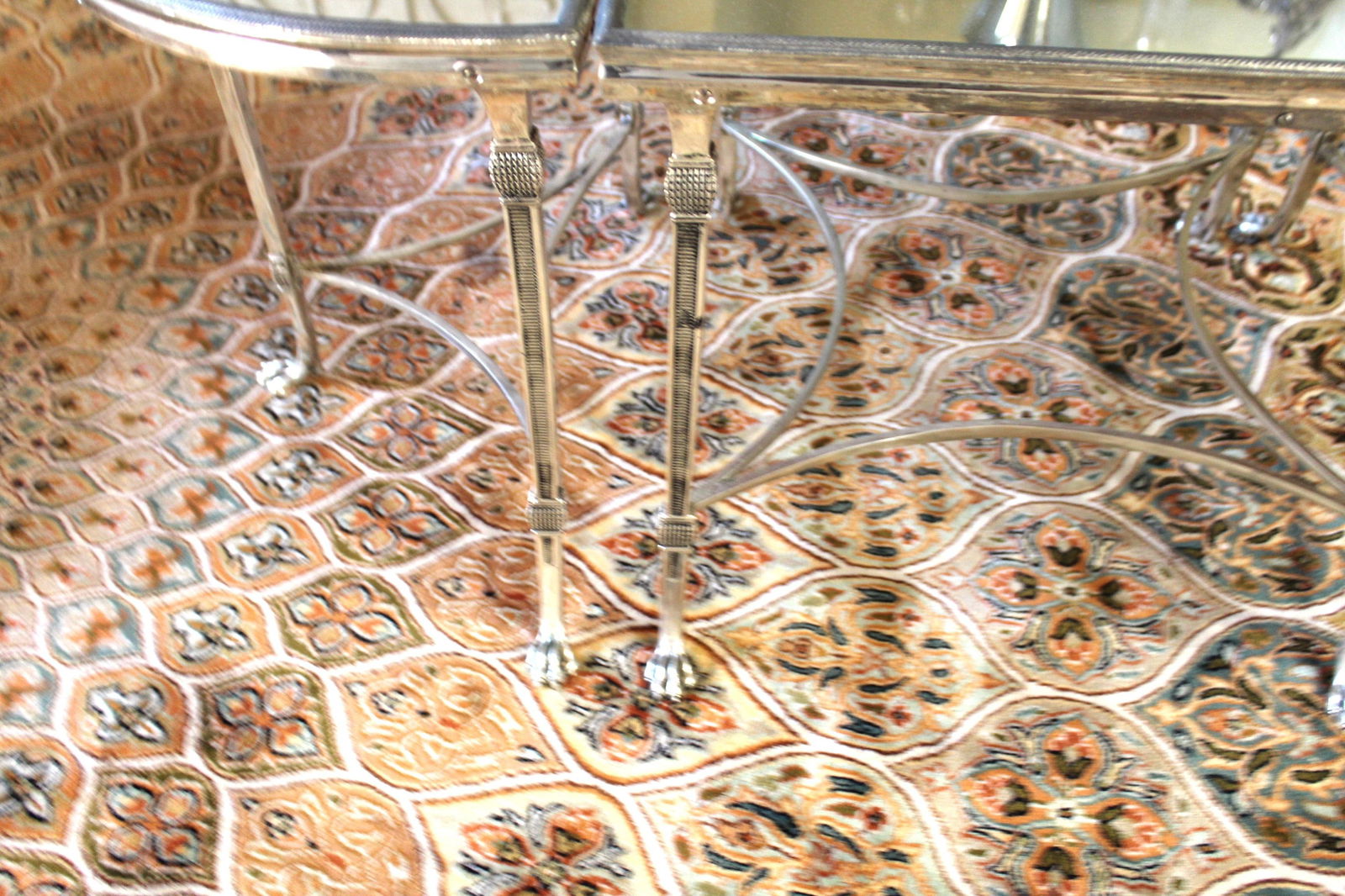 Mid Century/Modern Coffee Table set of 3 , Silver Plate , Paw feet - 9