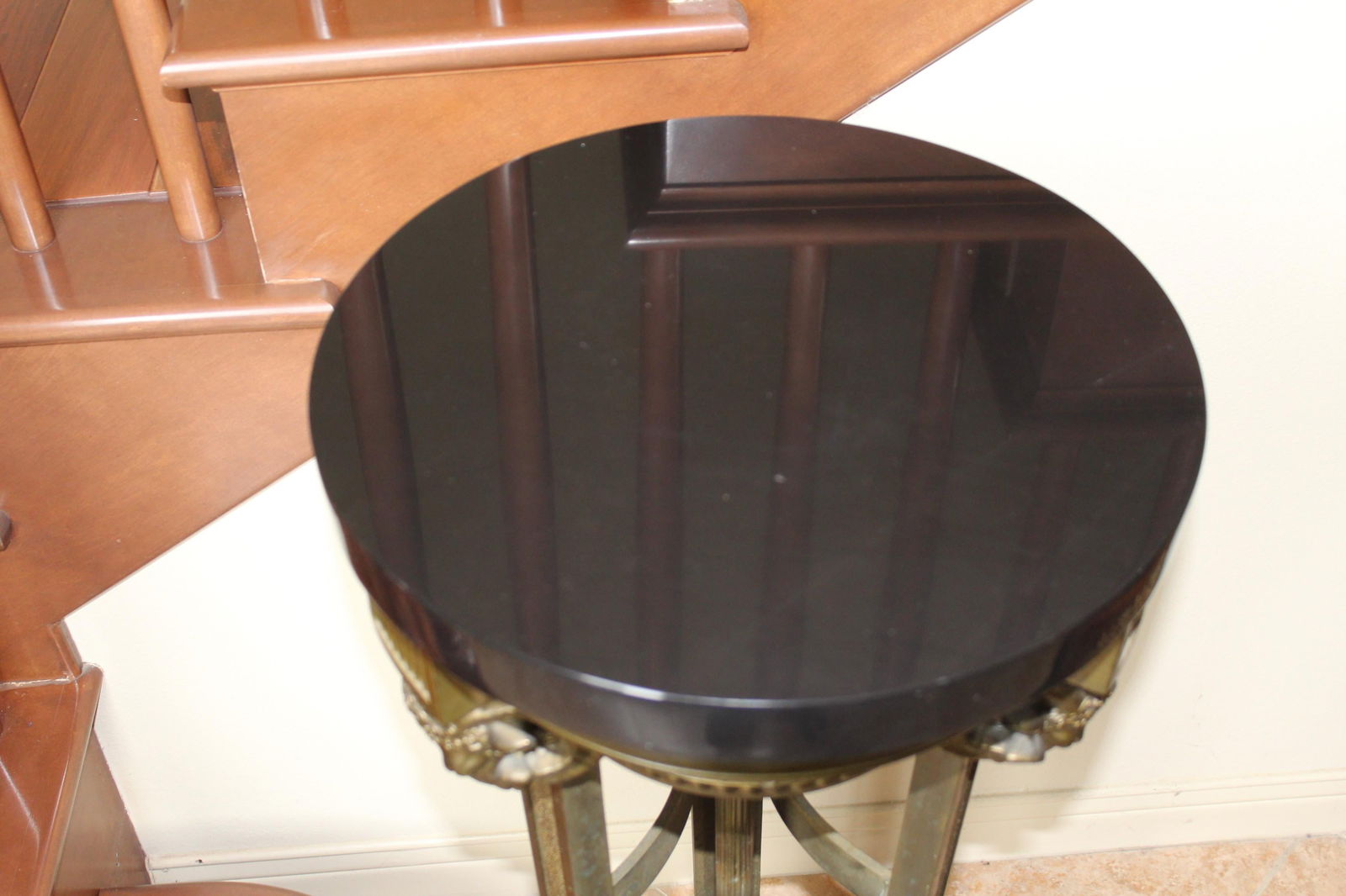 Antique Bronze Pedestal , Rams Heads , Black Marble top - 13