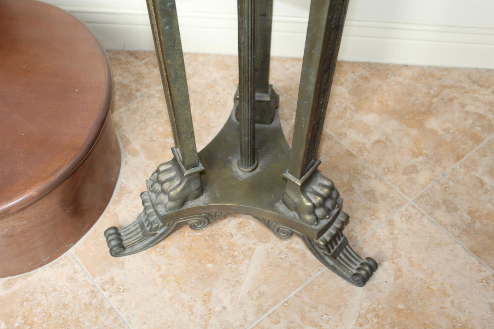 Antique Bronze Pedestal , Rams Heads , Black Marble top - 16