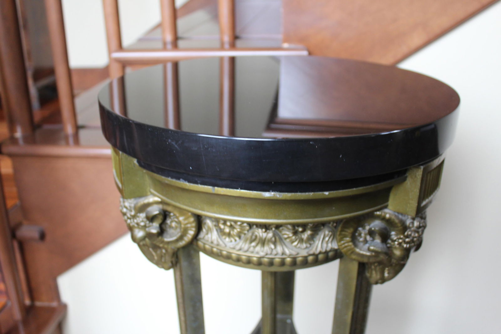 Antique Bronze Pedestal , Rams Heads , Black Marble top - 17