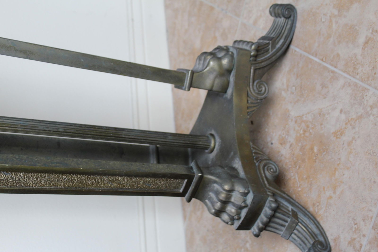 Antique Bronze Pedestal , Rams Heads , Black Marble top - 5