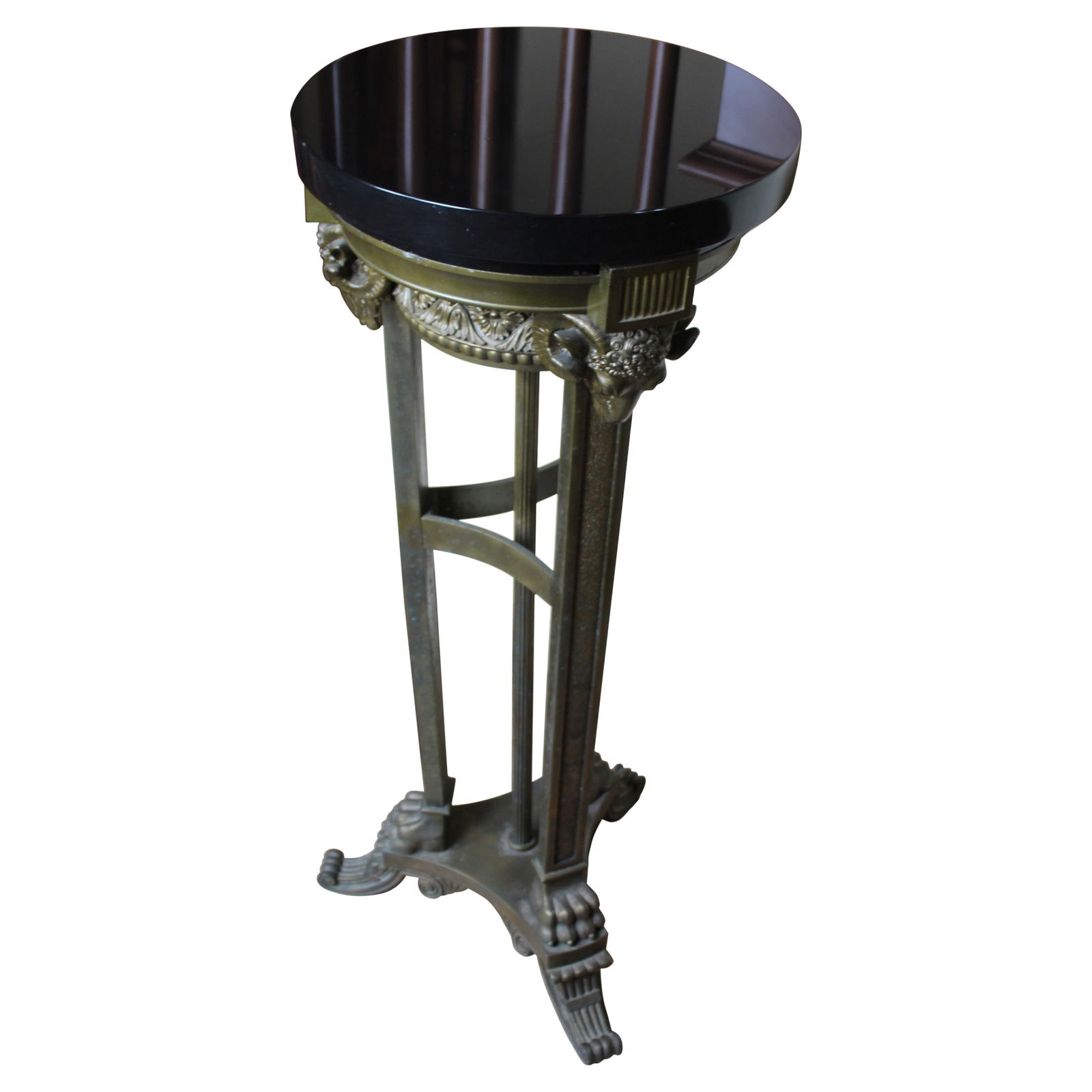 Antique Bronze Pedestal , Rams Heads , Black Marble top - 7