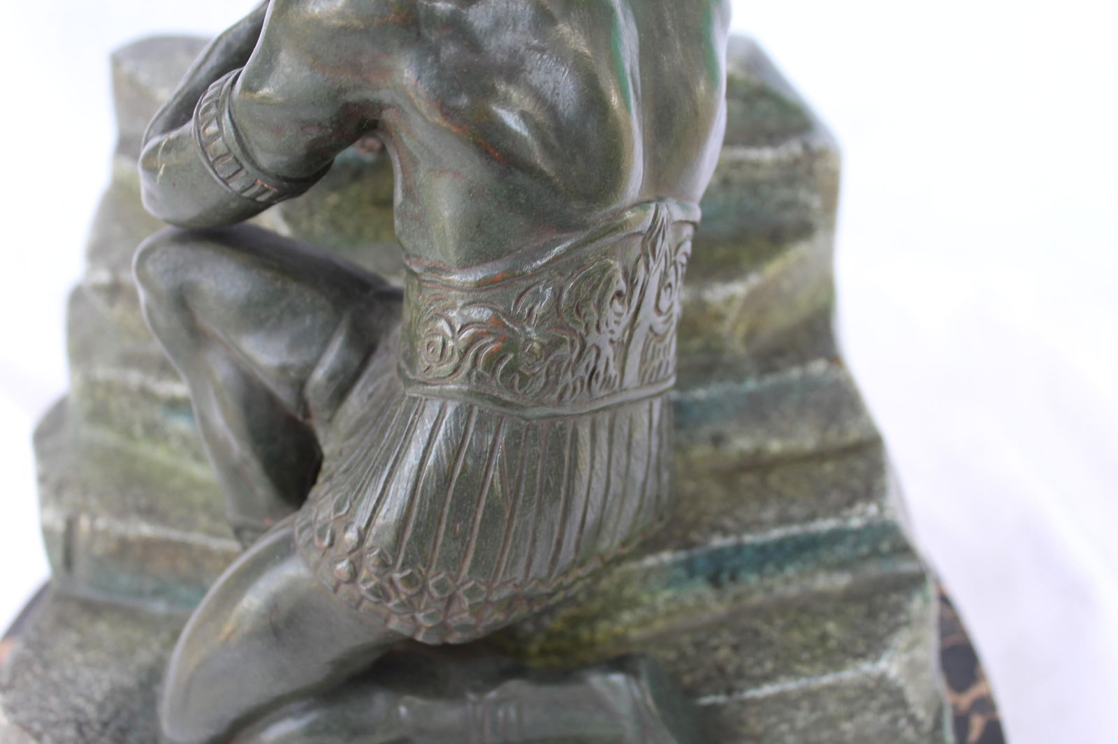 Art Deco Bronze Original Double Figurine Green Patina, French - 12