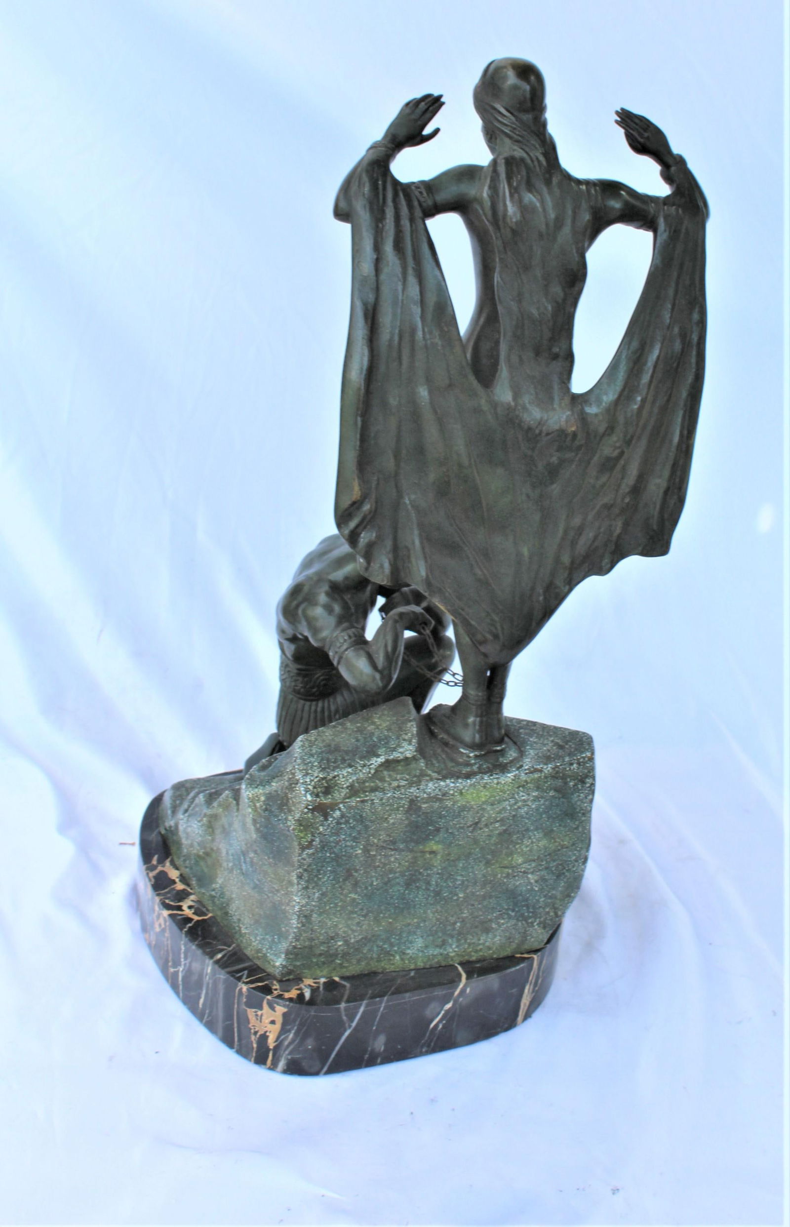 Art Deco Bronze Original Double Figurine Green Patina, French - 13