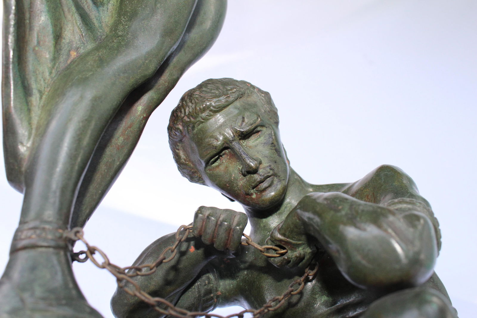 Art Deco Bronze Original Double Figurine Green Patina, French - 6