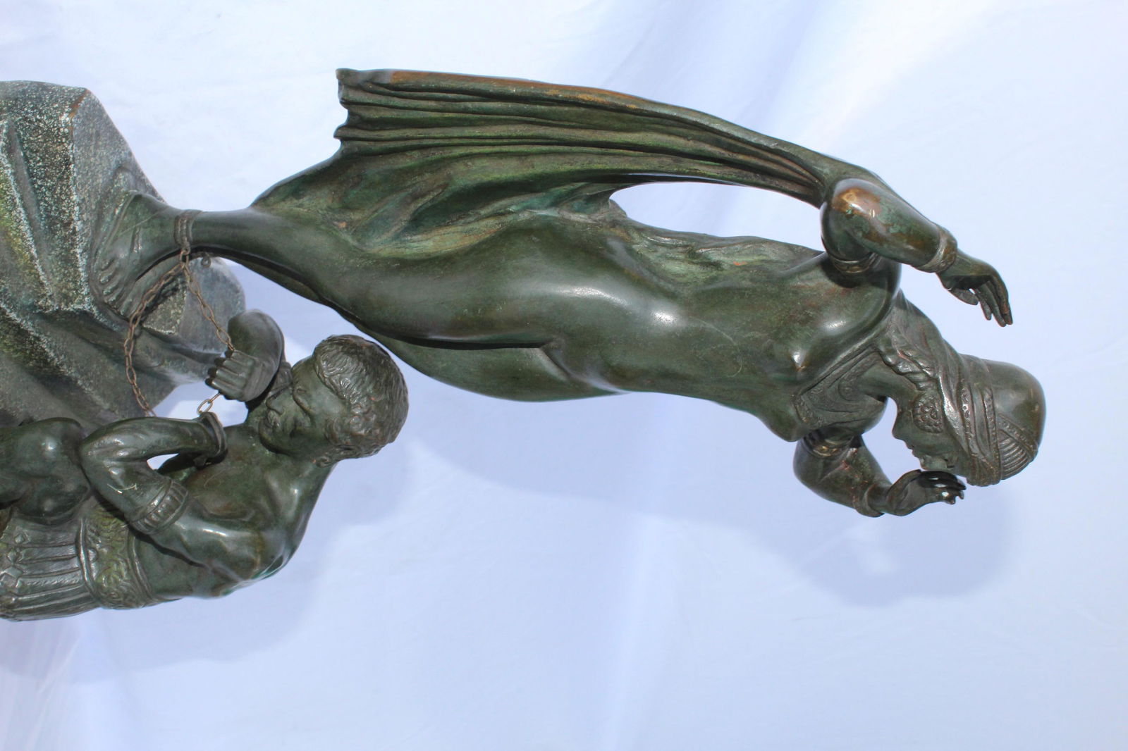 Art Deco Bronze Original Double Figurine Green Patina, French - 8