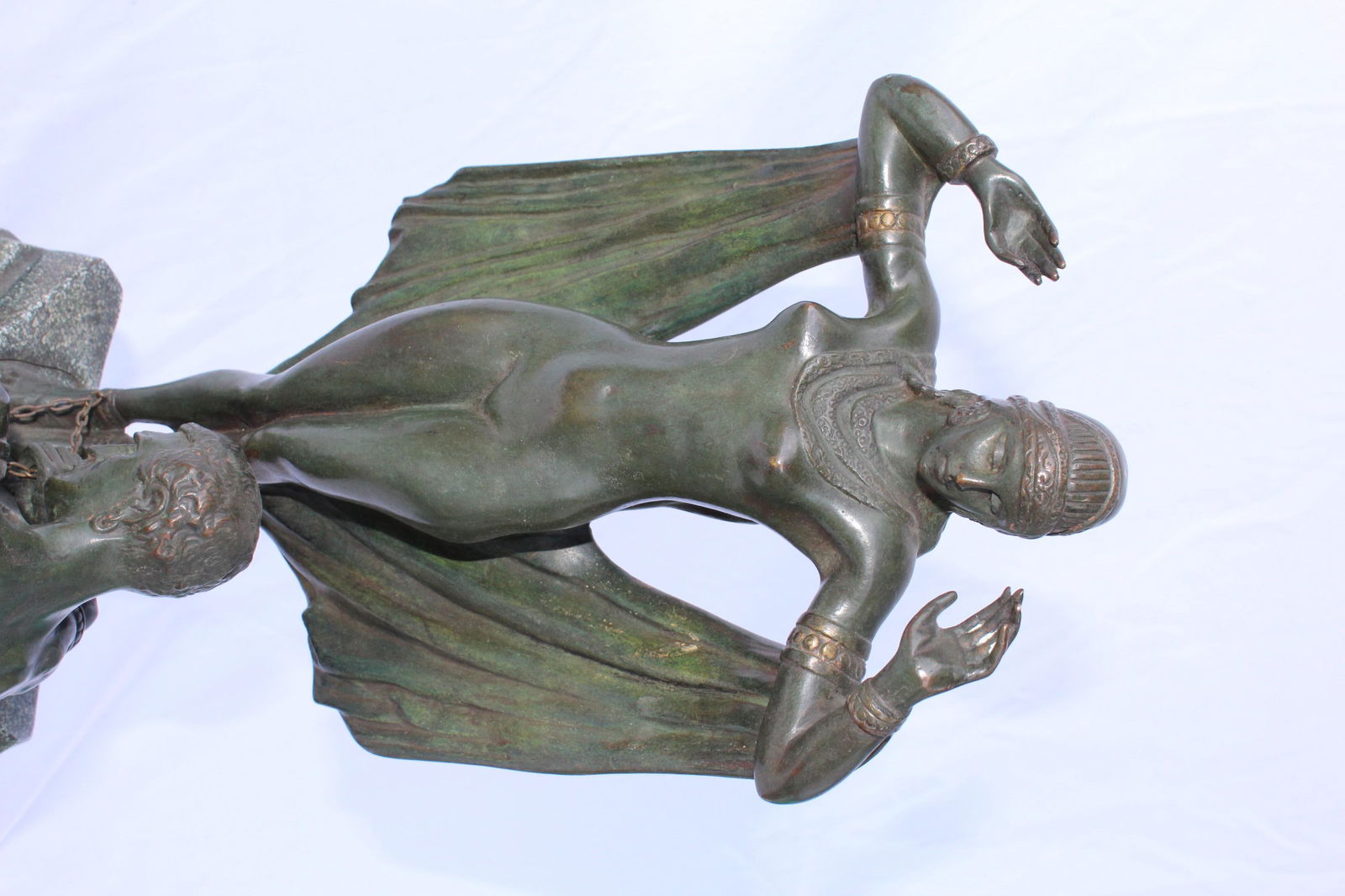 Art Deco Bronze Original Double Figurine Green Patina, French - 9