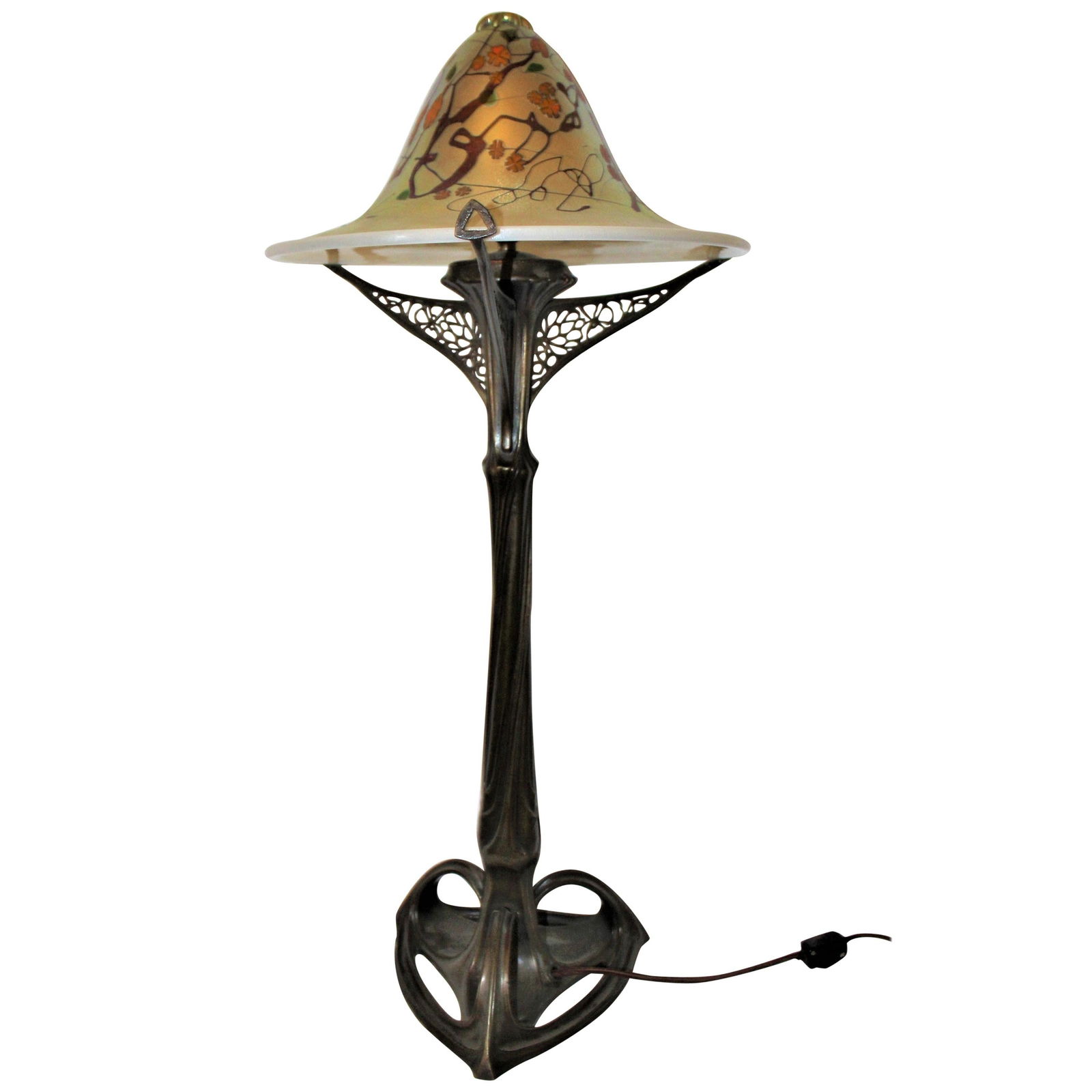 Art Nouveau Lamp, Art Glass Shade, Bronze Casting, after Louis Majorelle (1 of 20)