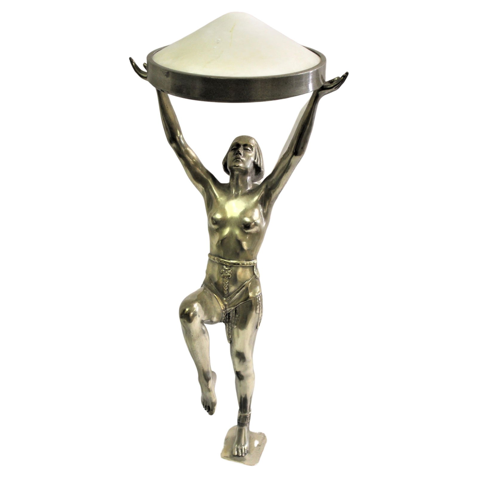 Art Deco/Modern Nude Girl Lamp, Alabaster Shade - 7