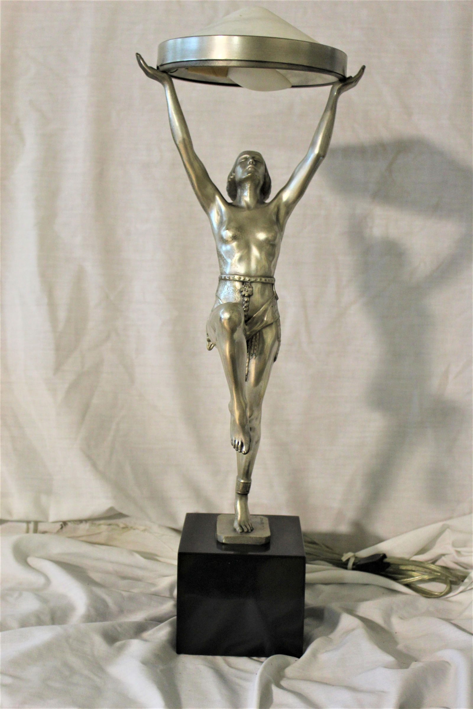 Art Deco/Modern Nude Girl Lamp, Alabaster Shade - 8