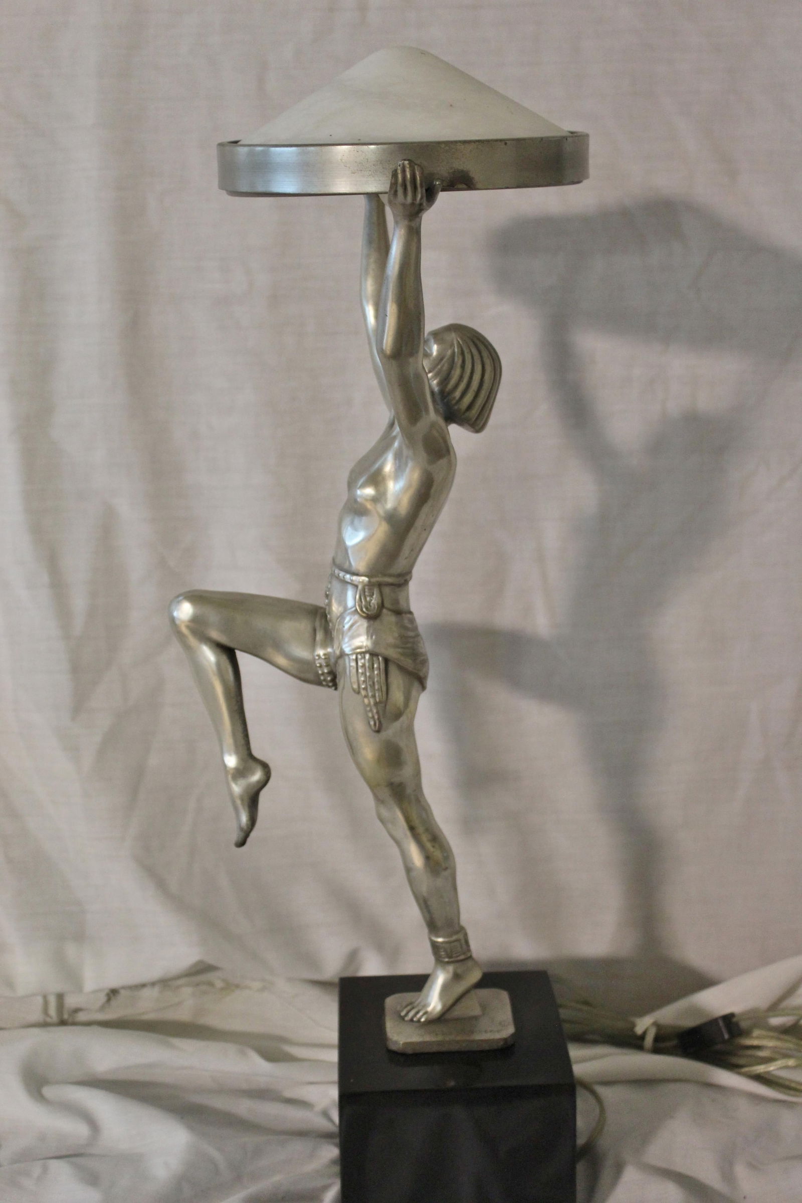 Art Deco/Modern Nude Girl Lamp, Alabaster Shade - 9